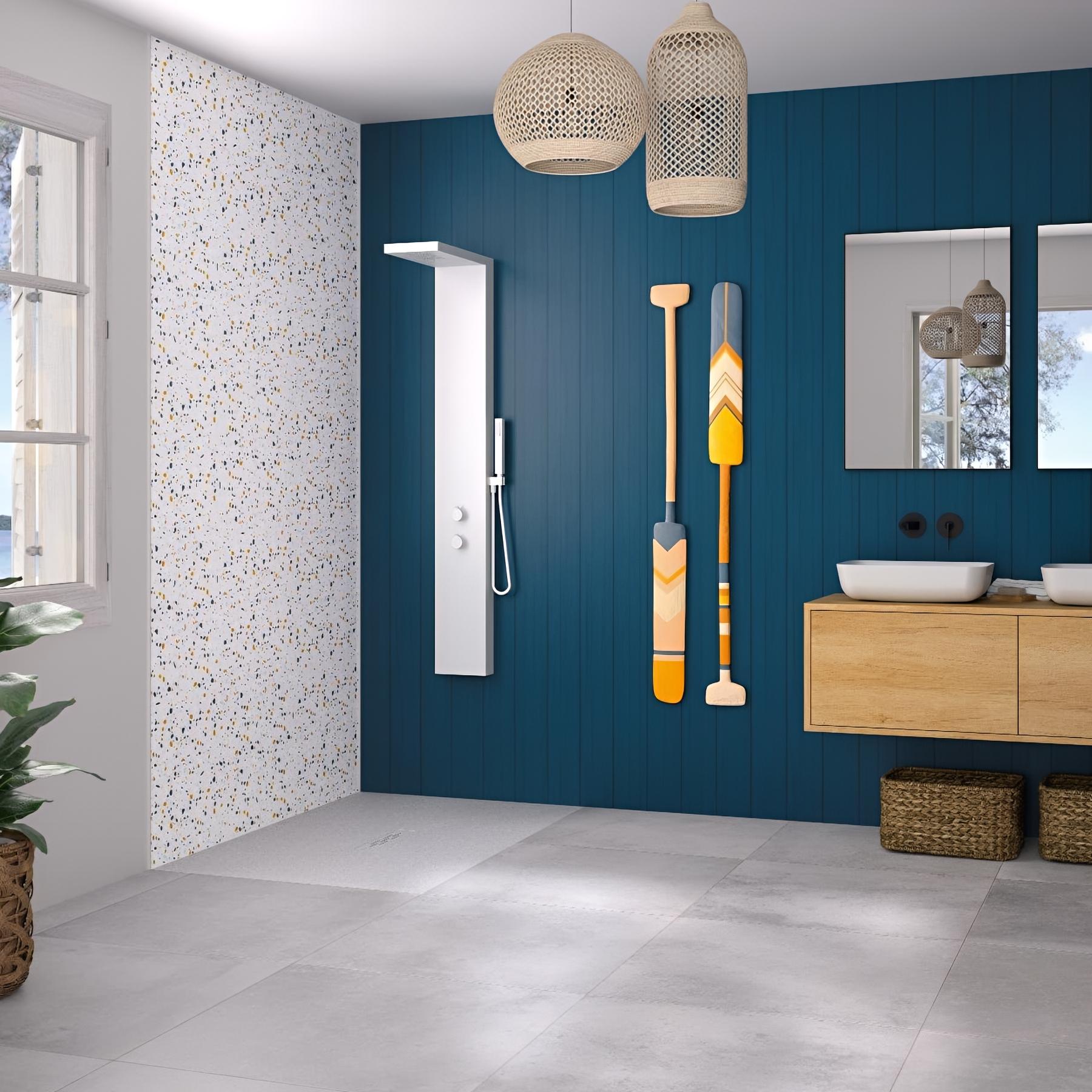 Panneau mural salle de bain hydrofuge multicouche PVC/ALU/PVC KINEDO Kinéwall Design épaisseur 3 mm 100x250 lambris vertical bleu nuit