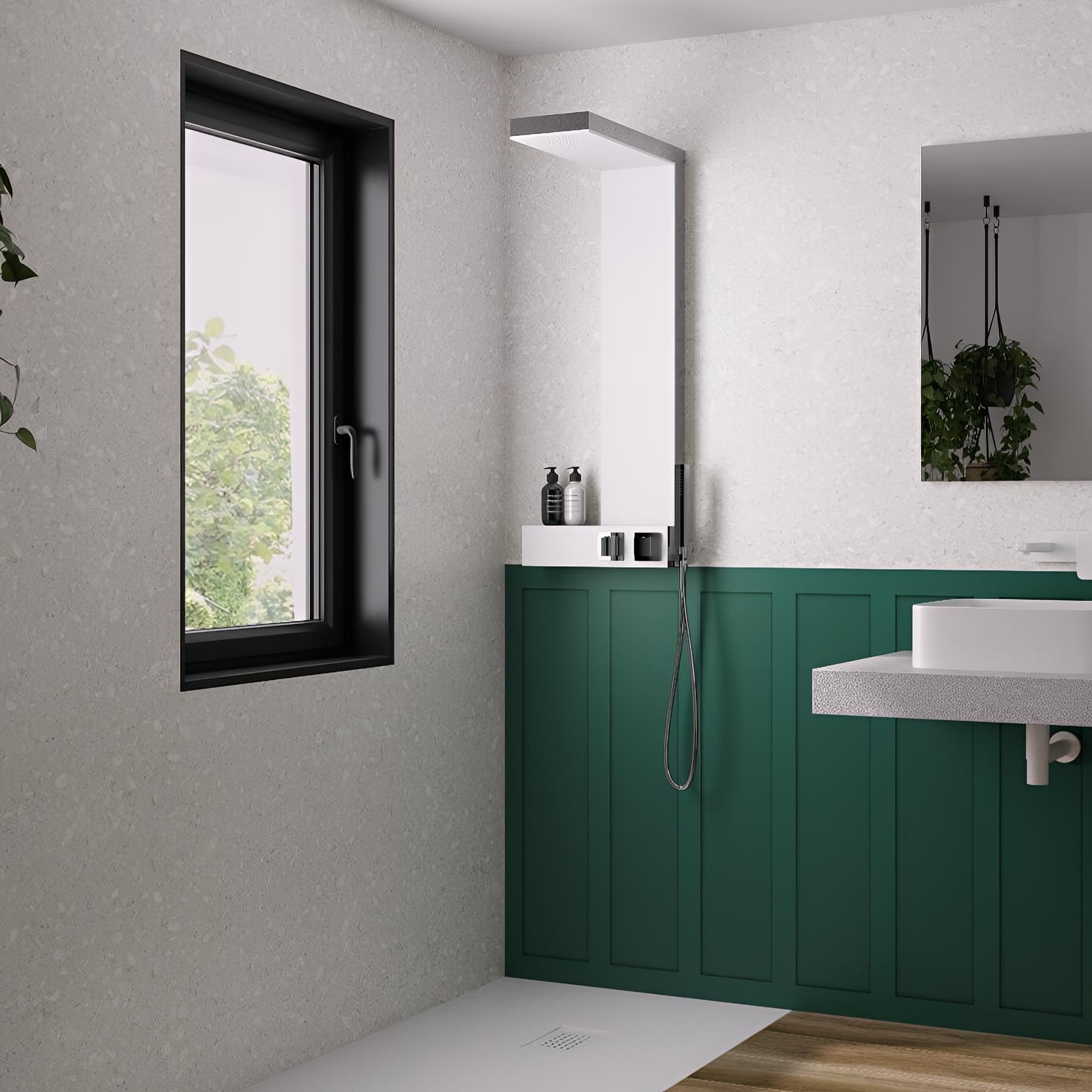 Panneau mural salle de bain Kinedo Kinéwall Design 3 mm 150x250 mixte vert + terrazzo gris