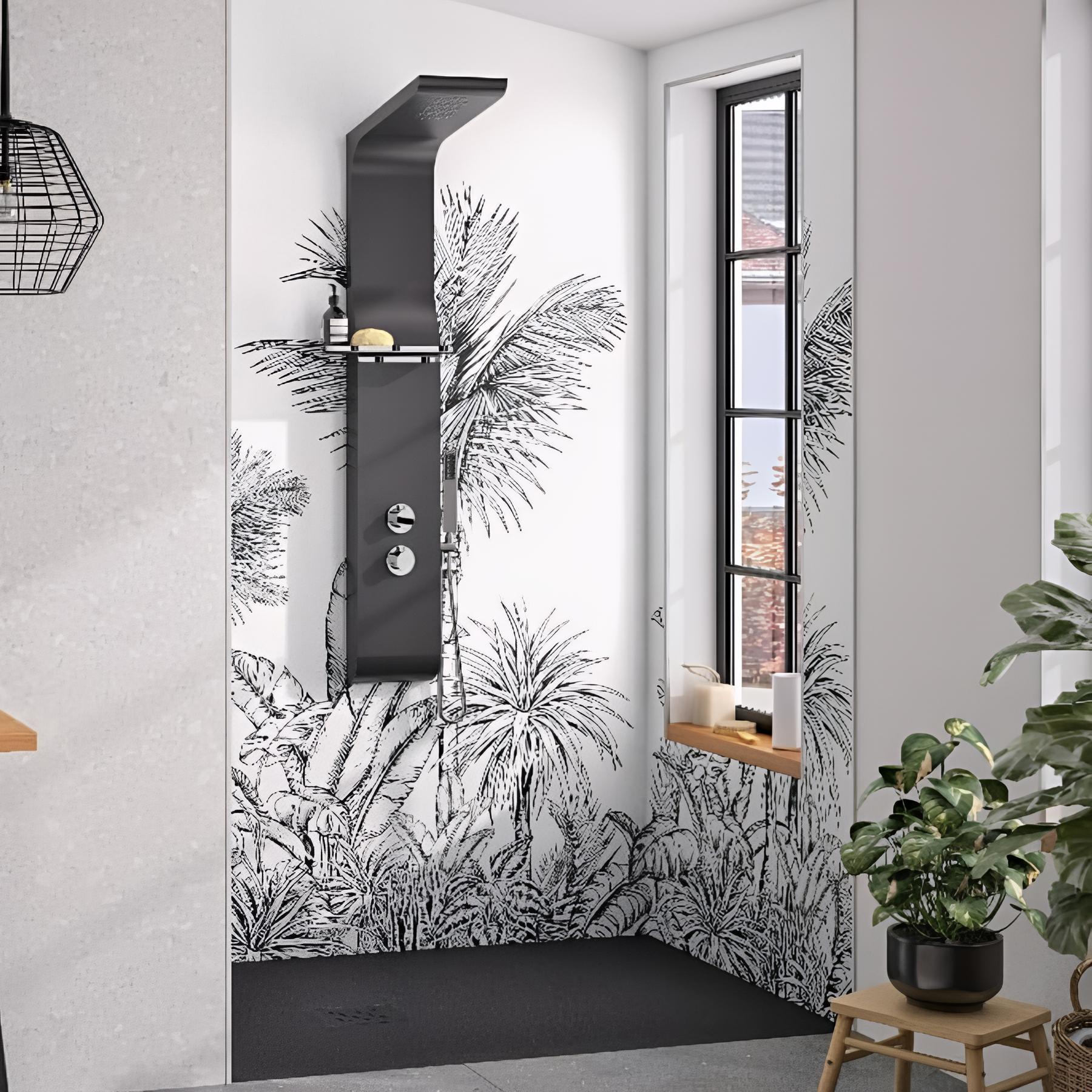 Panneau mural salle de bain hydrofuge multicouche PVC/ALU/PVC KINEDO Kinéwall Design épaisseur 3 mm 125x202 palmier