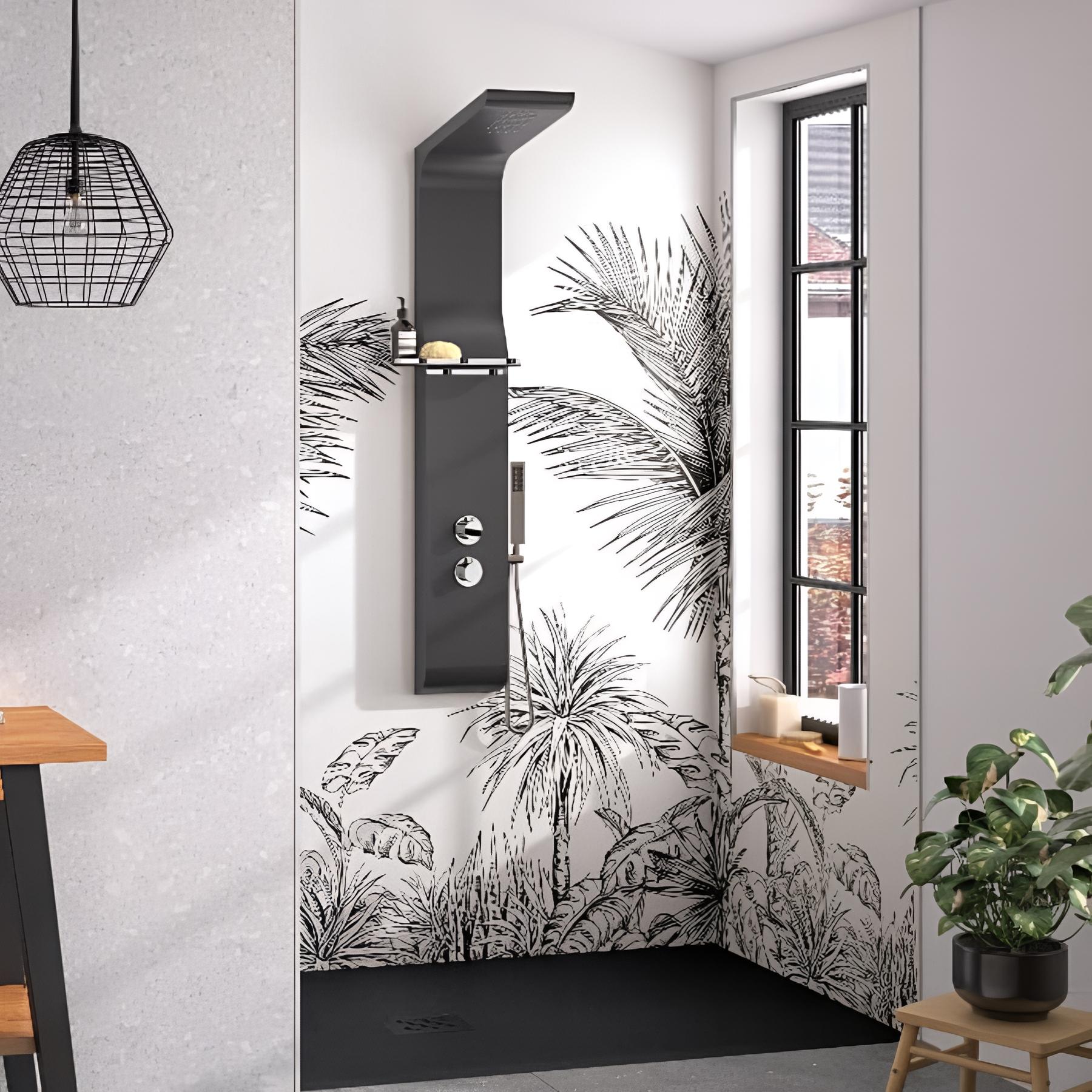 Panneau mural salle de bain hydrofuge multicouche PVC/ALU/PVC KINEDO Kinéwall Design épaisseur 3 mm 125x202 terrazzo gris