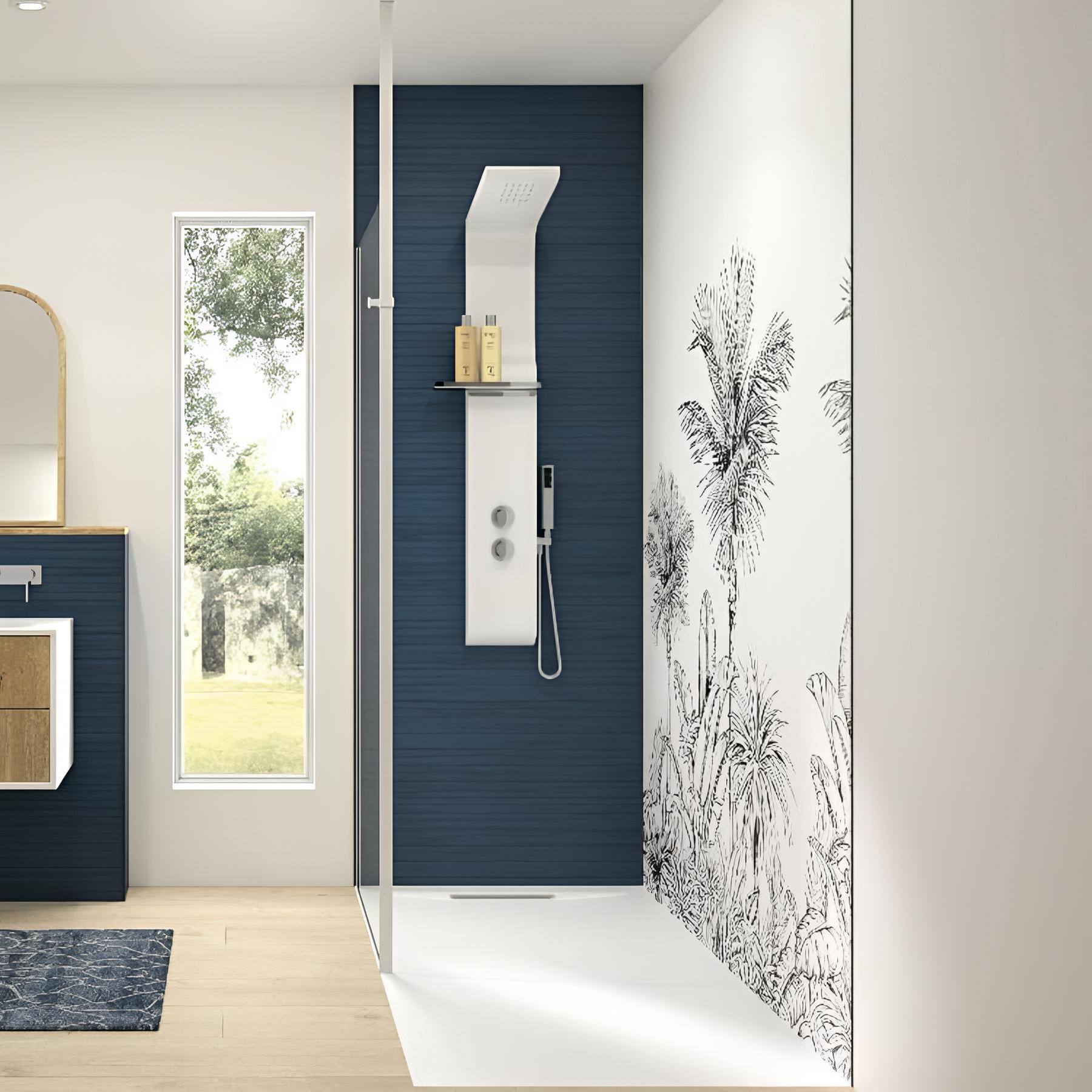 Panneau mural salle de bain Kinedo Kinéwall Design 3 mm 125x250 teck horizon bleu outremer