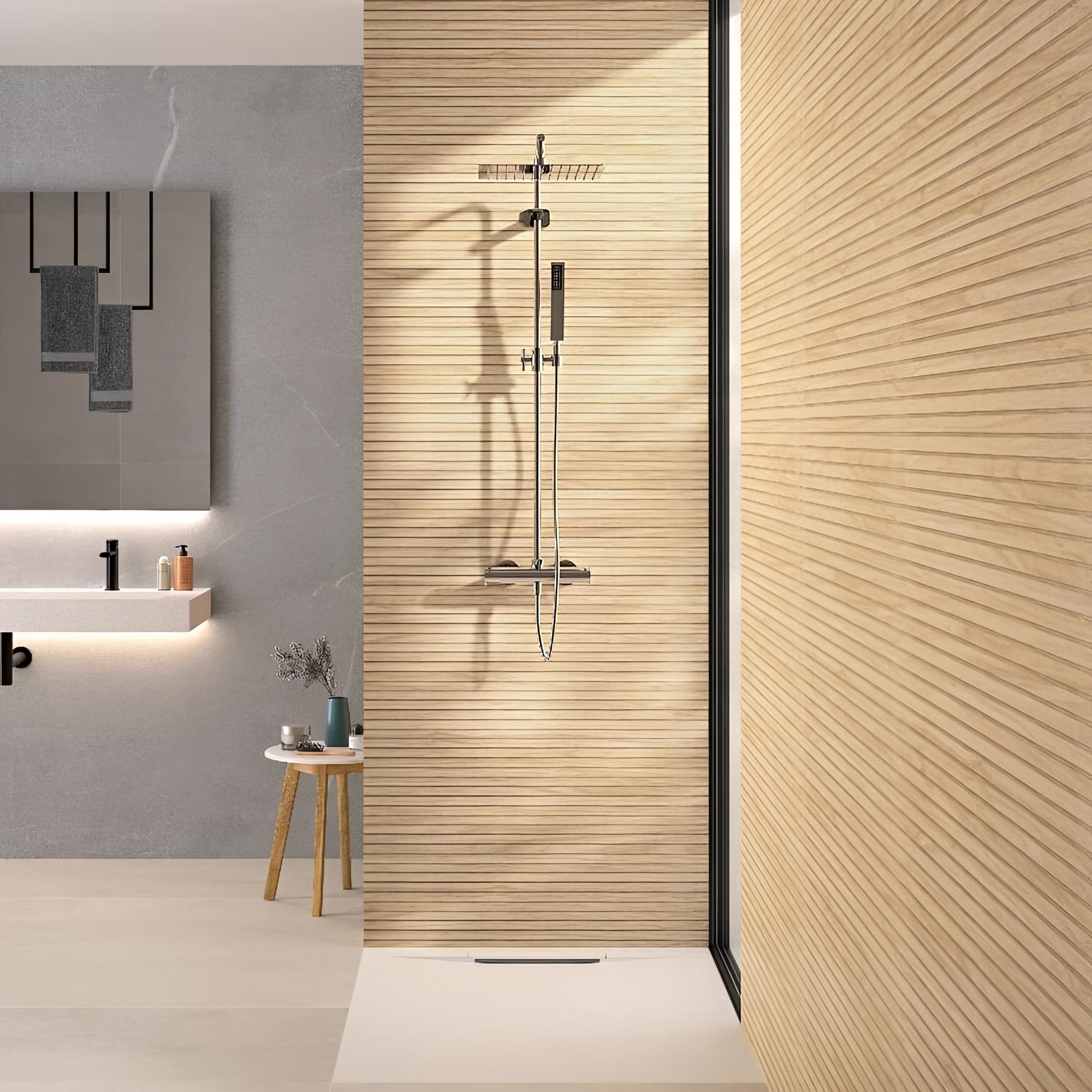 Panneau mural salle de bain Kinedo Kinéwall Design 3 mm 150x250 teck horizon