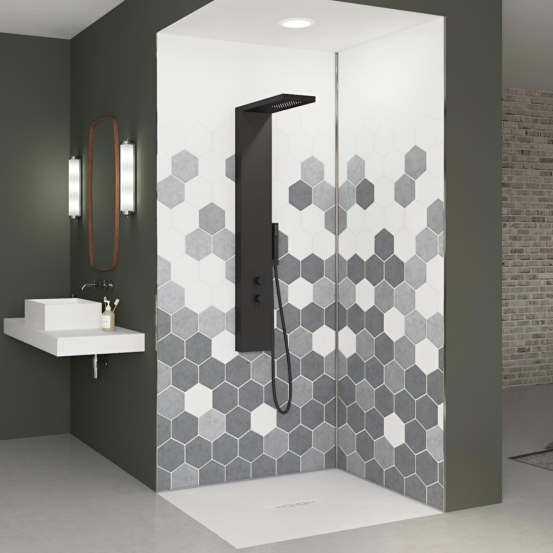 Panneau Mural Salle de Bain Kinedo KINEWALL ép. 3mm L 125cm H 202cm couleur Tomette Camaïeu Gris