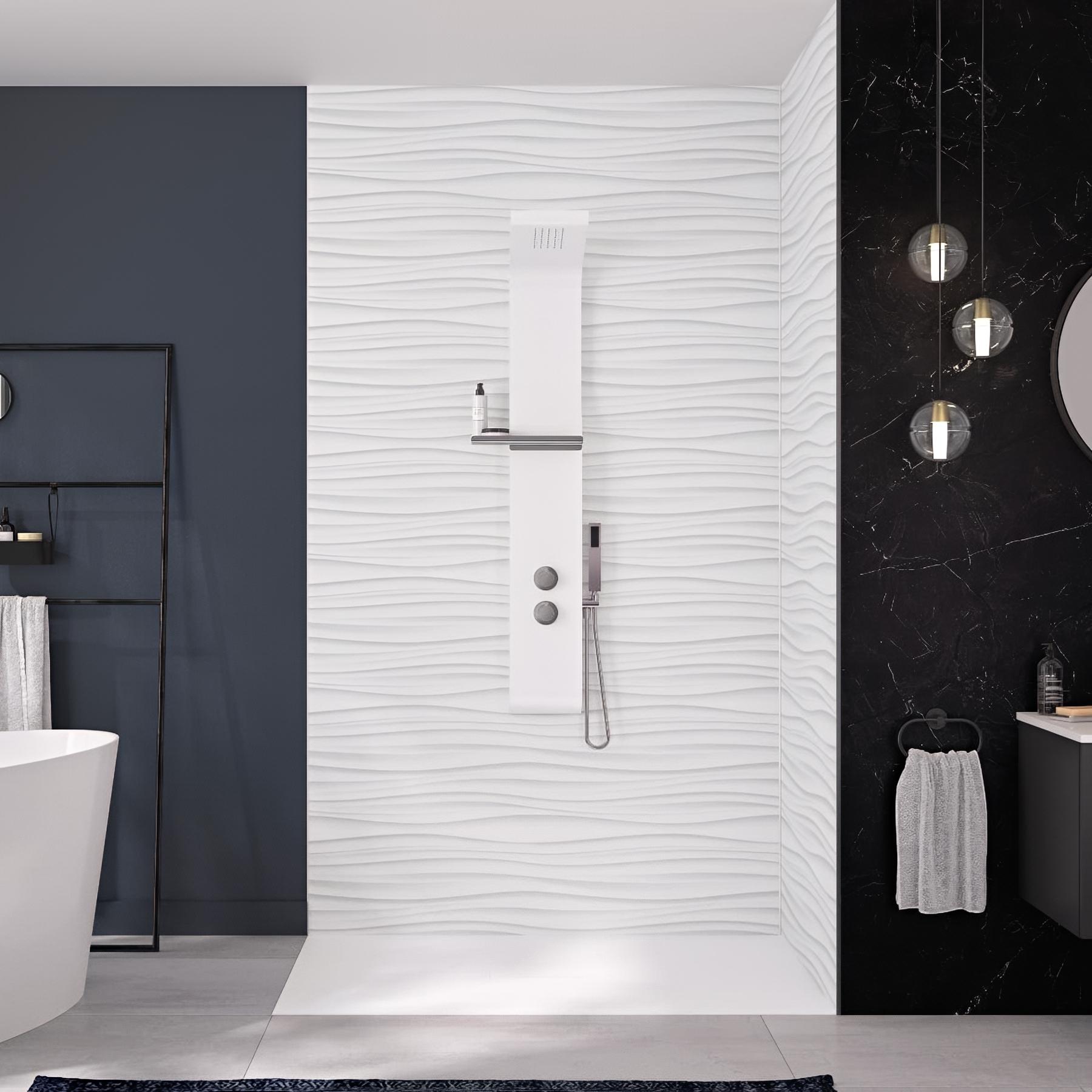 Panneau mural salle de bain hydrofuge multicouche PVC/ALU/PVC KINEDO Kinéwall Design épaisseur 3 mm 100x202 vagues horizontales