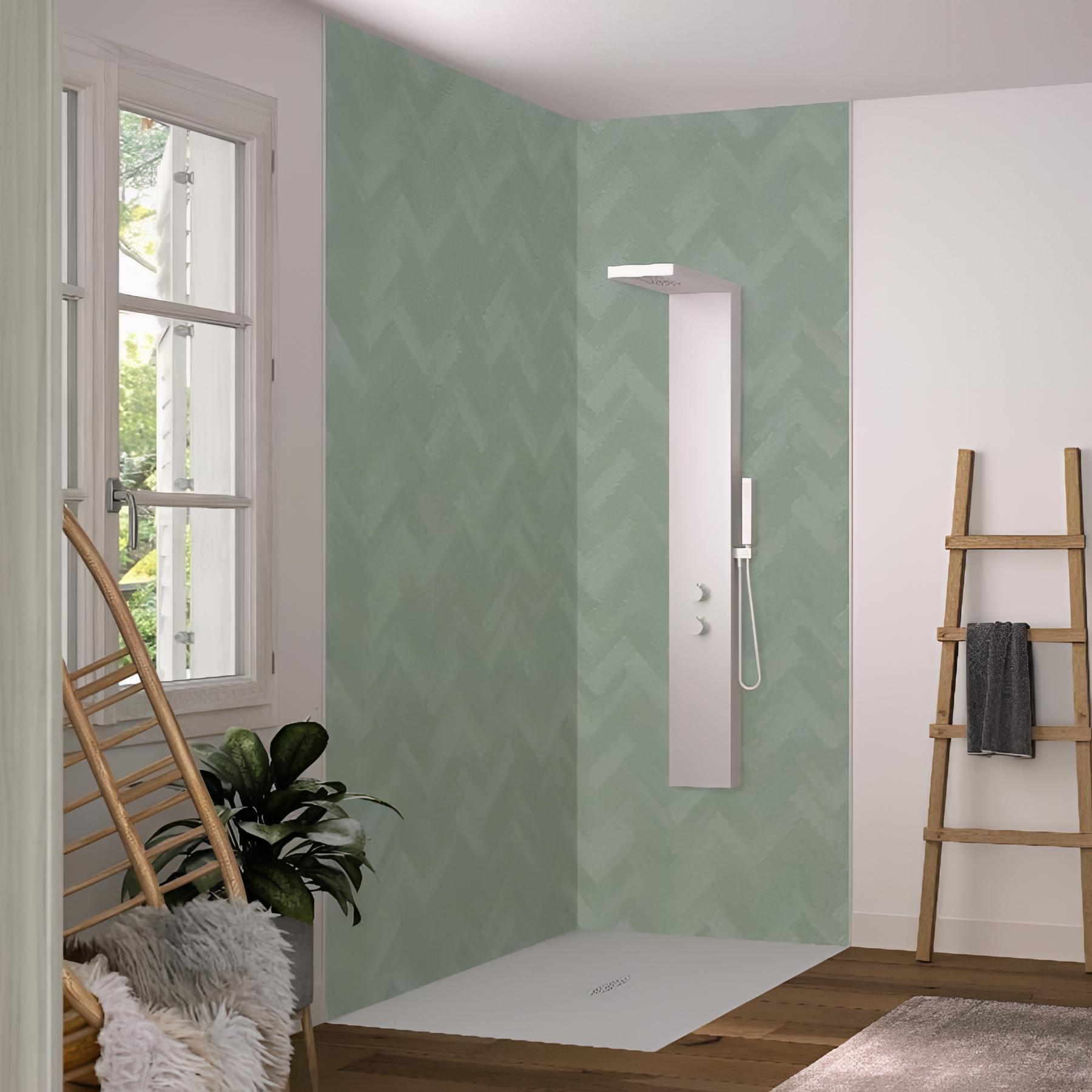 Panneau mural salle de bain Kinedo Kinéwall Design 3 mm 125x250 zellige sauge chevrons