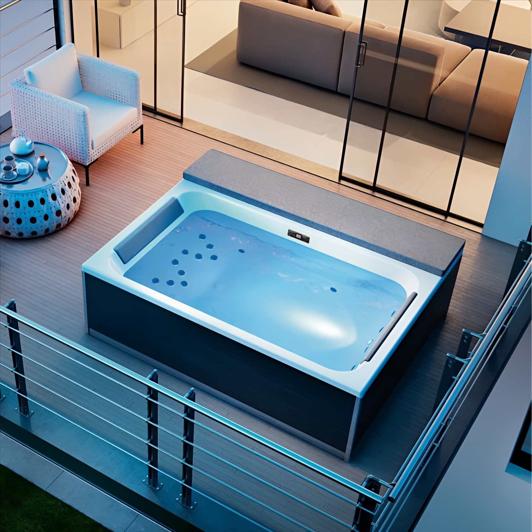 Spa relaxant 2 places Magic Spa+ à poser pompe 2 vitesse couverture thermique chromothérapie bluetooth tête bain à droite tablier 4 faces VERRE