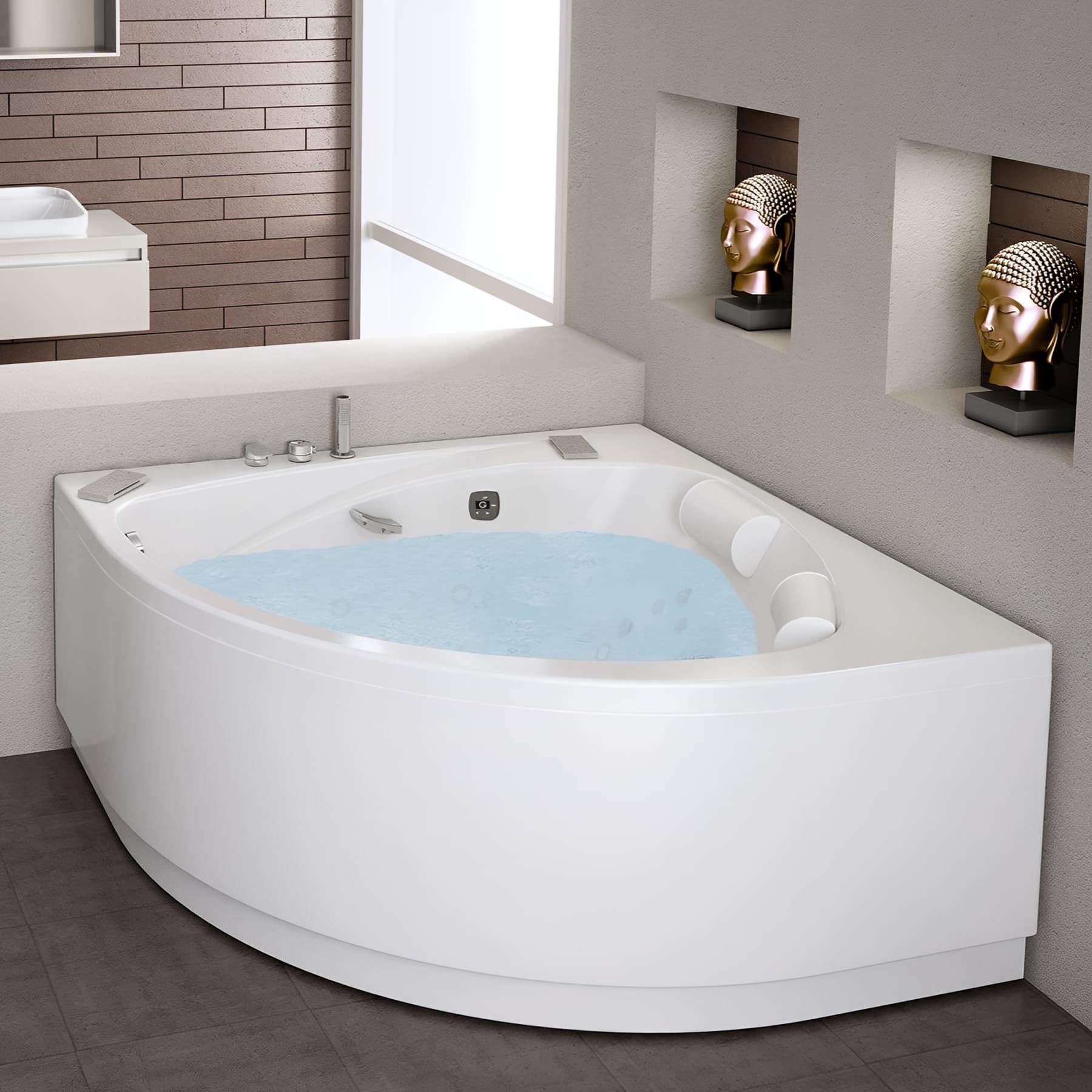 Baignoire balnéo d'angle KINÉDO MALOYA 140x140 système balnéo hydromassant professionnel AIR HOTEL tête bain à droite