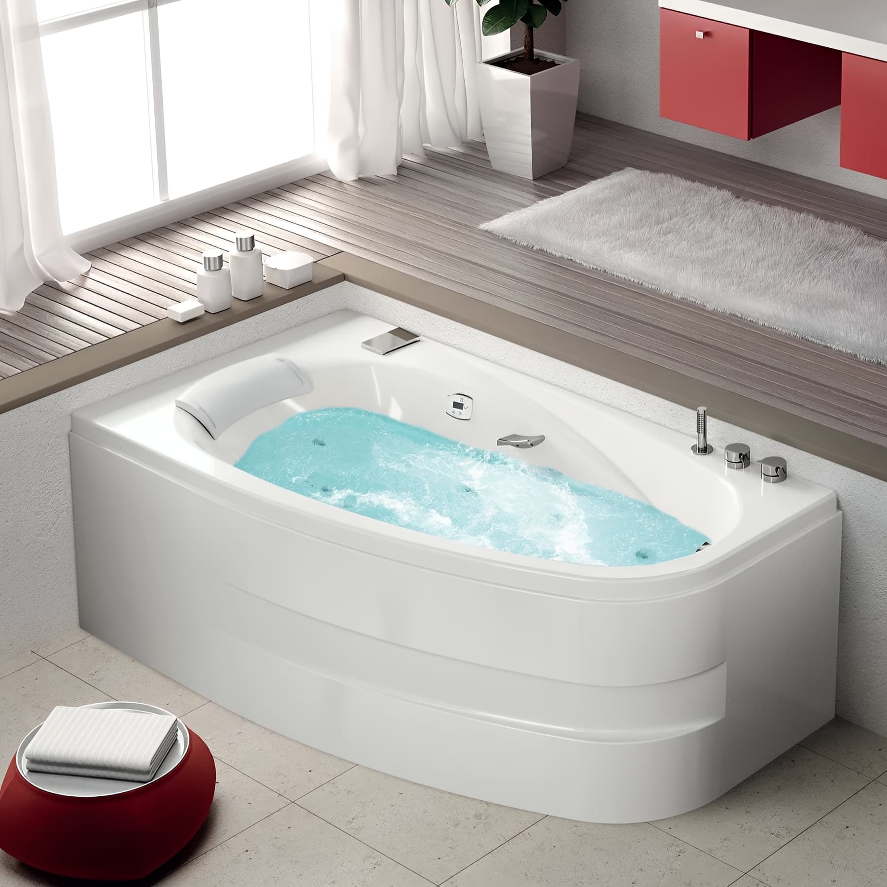 Baignoire asymétrique KINÉDO MILONGA 180x100 tête bain à gauche sur châssis métallique