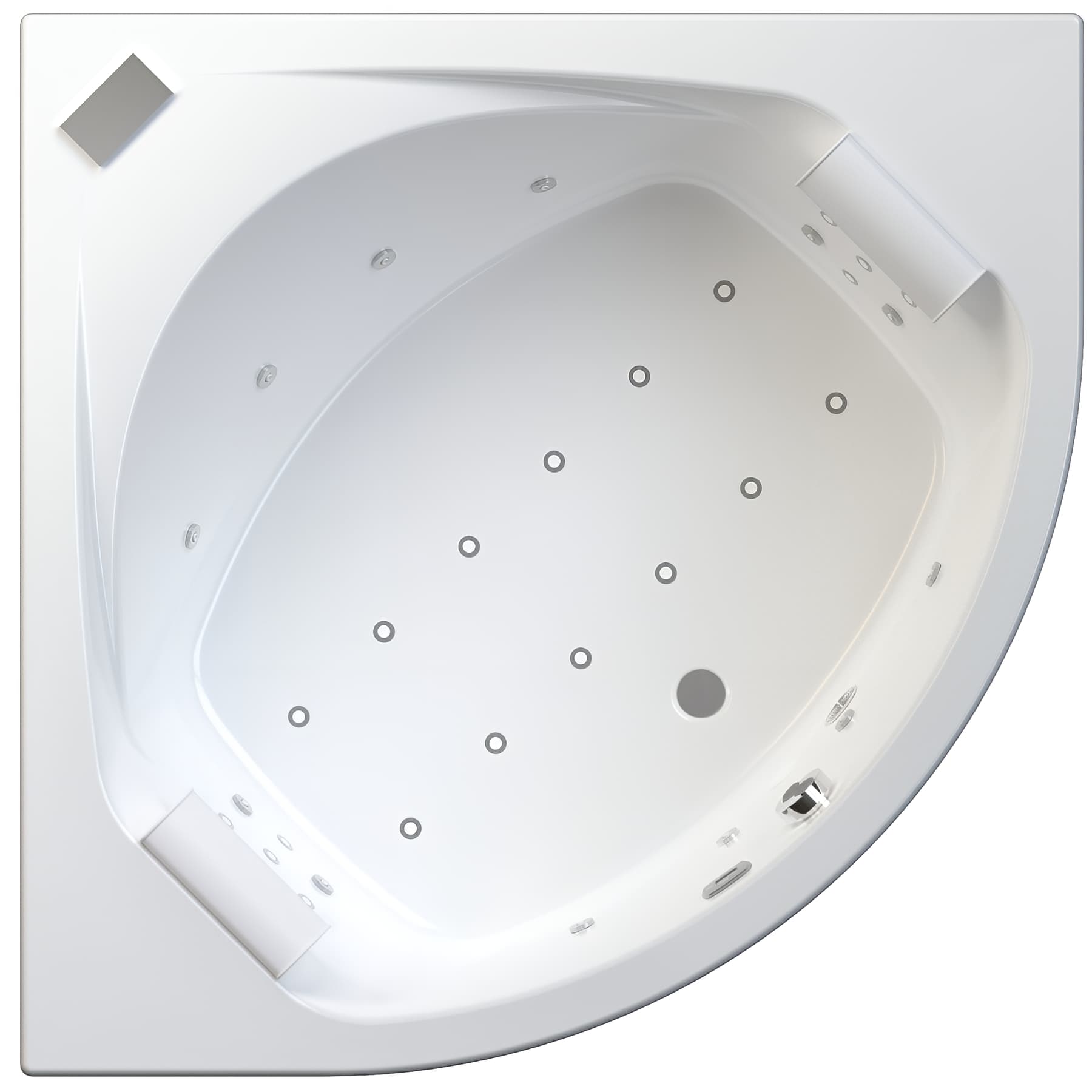 Baignoire Balnéo d'angle KINEDO OTEA 140x140 système balnéo hydromassant professionnel AIR HOTEL tête bain à droite