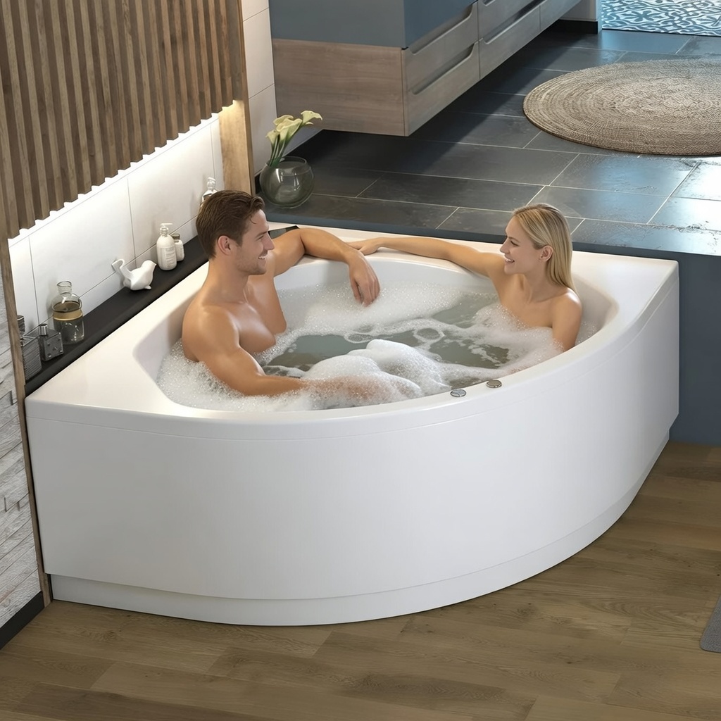 Baignoire Balnéo d'angle KINEDO OTEA 140x140 système balnéo hydromassant professionnel AIR HOTEL tête bain à droite