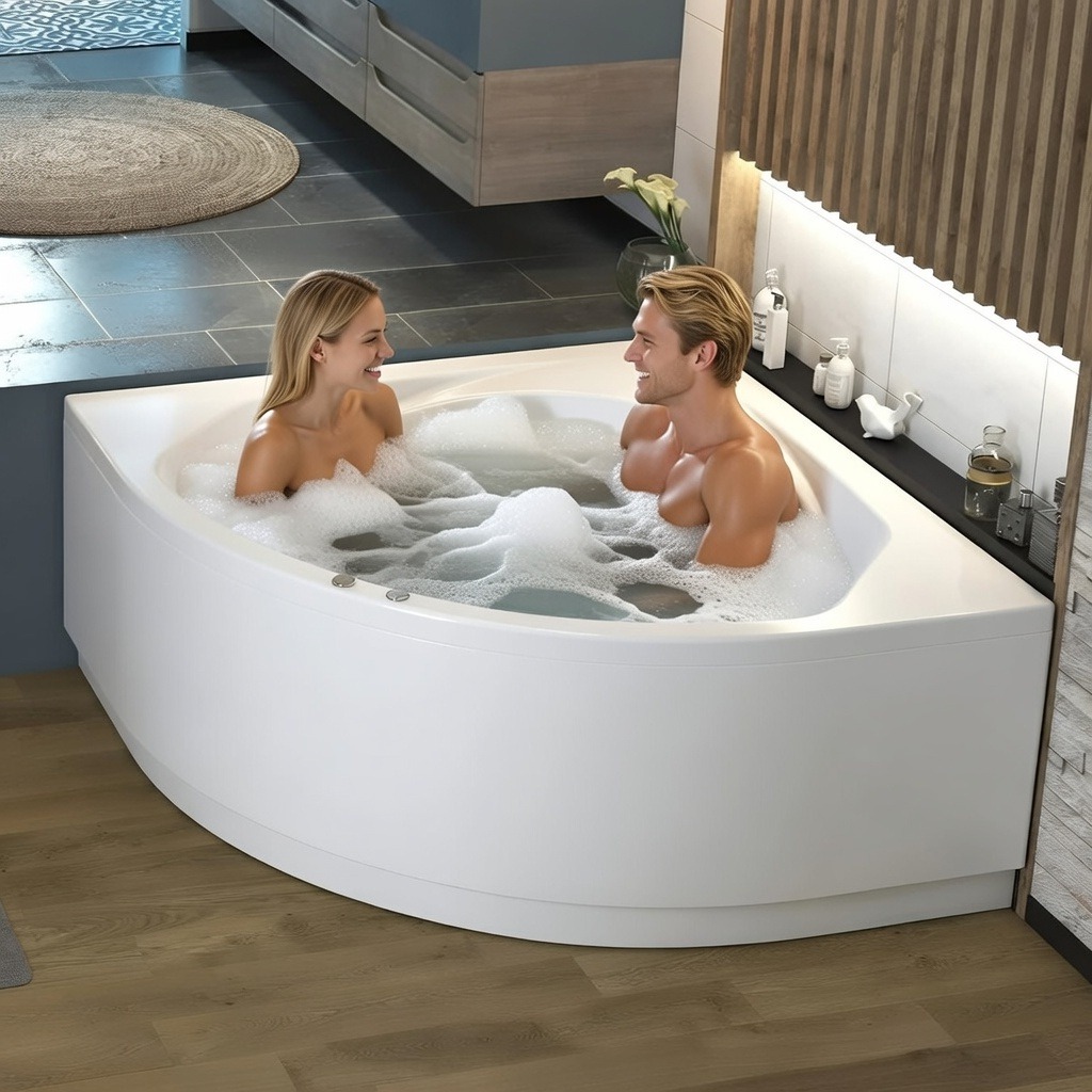 Baignoire Balnéo d'angle KINEDO OTEA 140x140 système balnéo hydromassant professionnel VITALITE tête bain à gauche