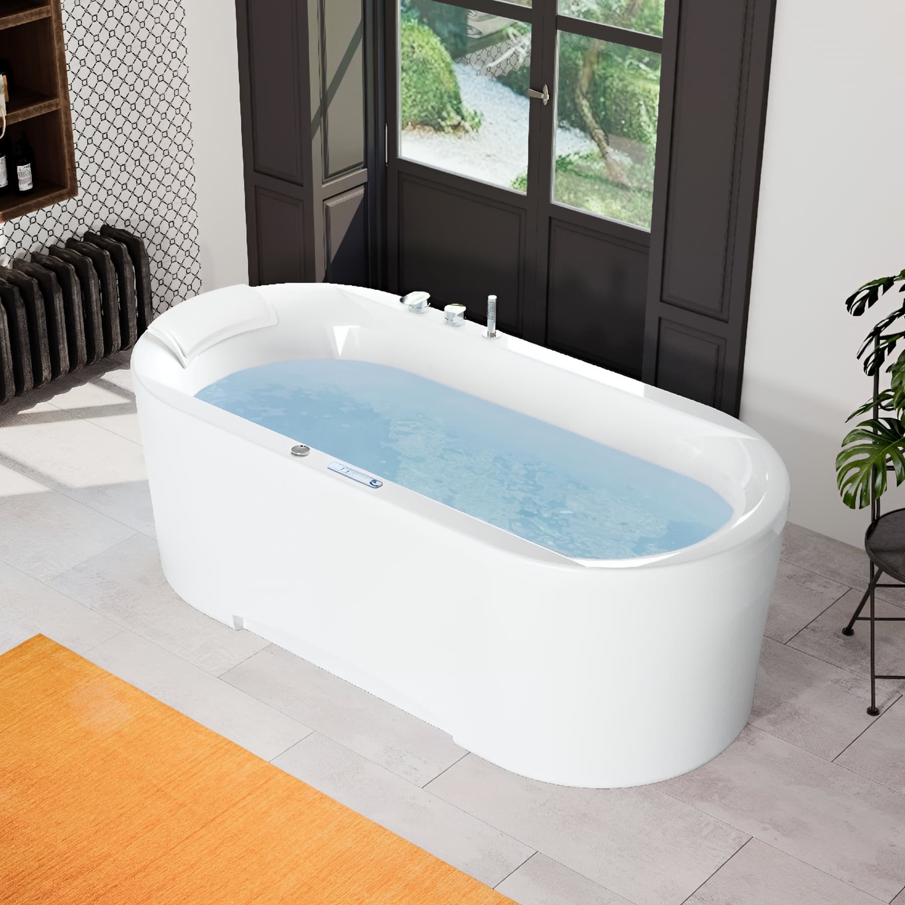 Baignoire îlot OVVIO 180x85 tête bain à droite sur châssis métallique