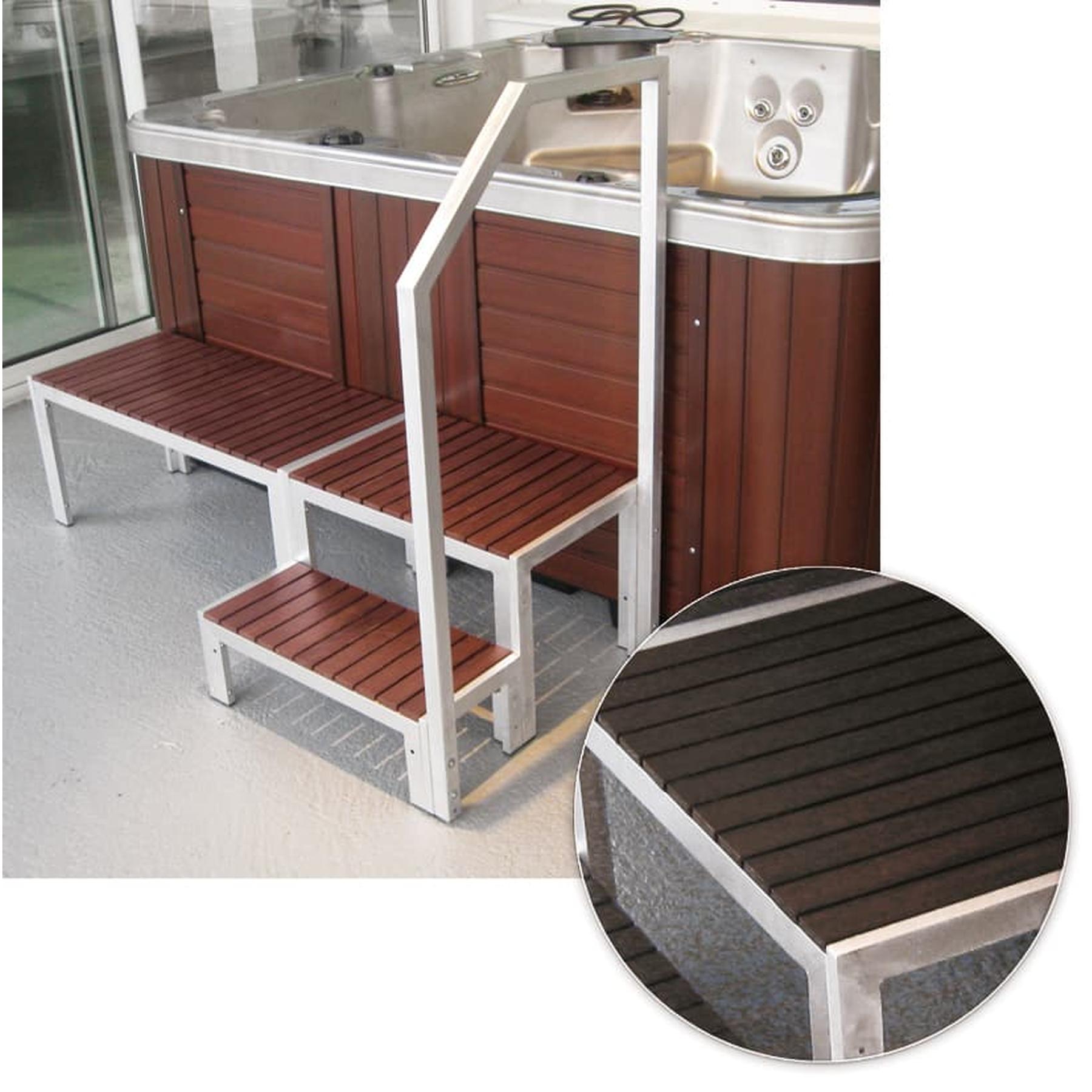 Pack confort pour SPA A500 composition : 1 rampe en ALU, 1 escalier et 1 banc en bois de synthèse couleur WENGE 