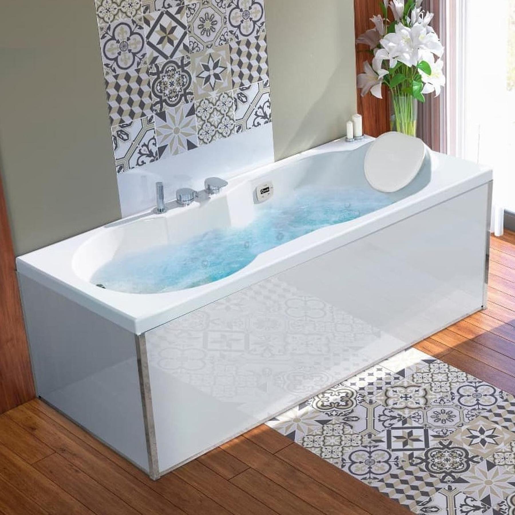 Tablier de baignoire en verre blanc 75 compatible avec toutes les baignoires KINEDO rectangulaires sauf modèles STAR et SAMBA
