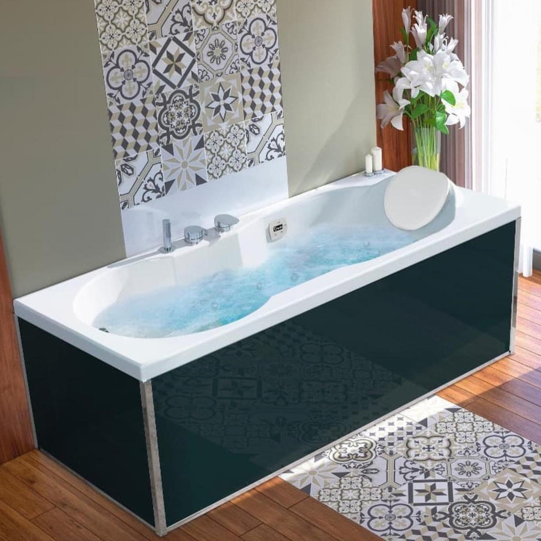 Tablier de baignoire en verre noir 200 compatible avec toutes les baignoires KINEDO rectangulaires sauf modèles STAR et SAMBA