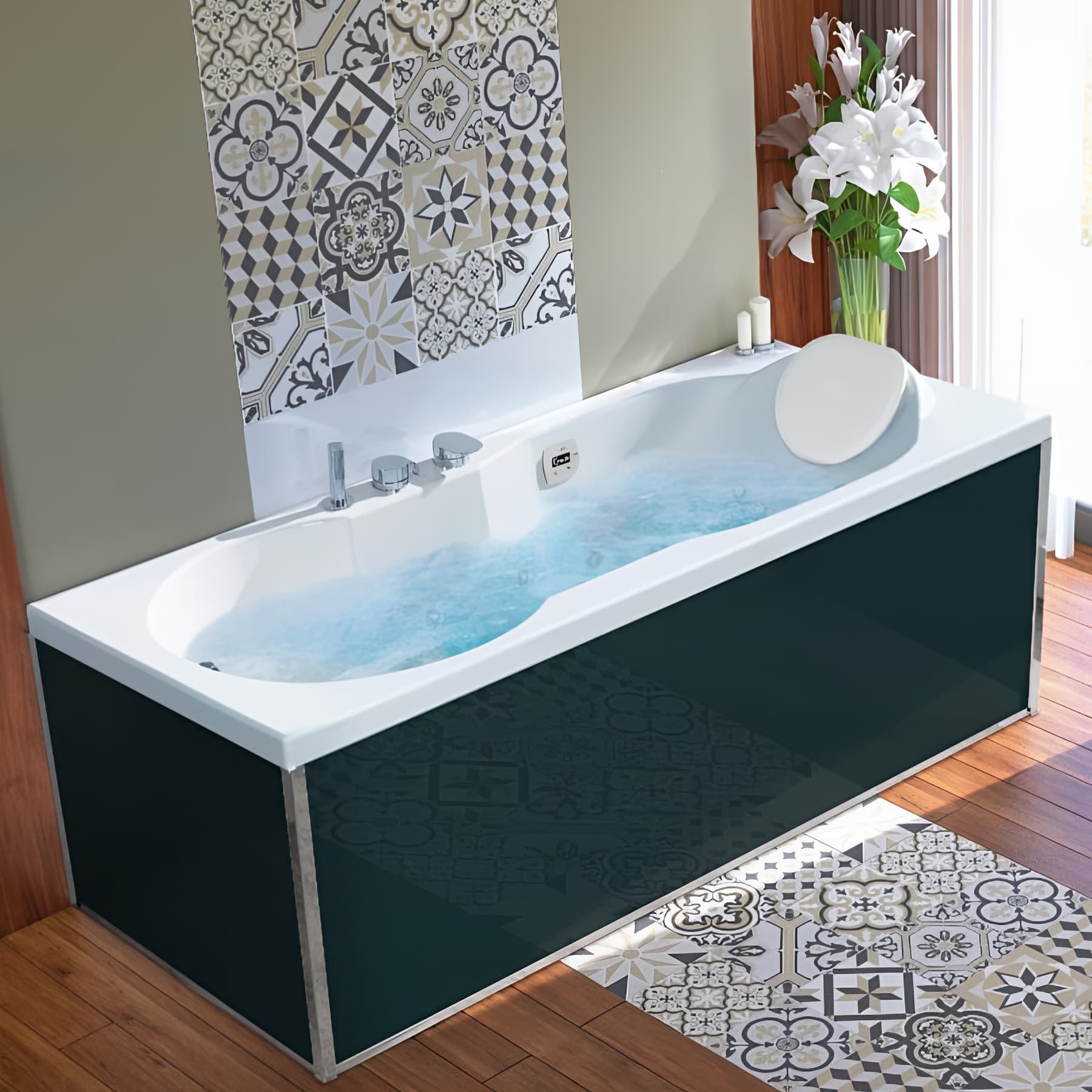 Retour de tablier verre noir longueur 70cm pour baignoires KINEDO rectangulaires sauf STAR ET SAMBA