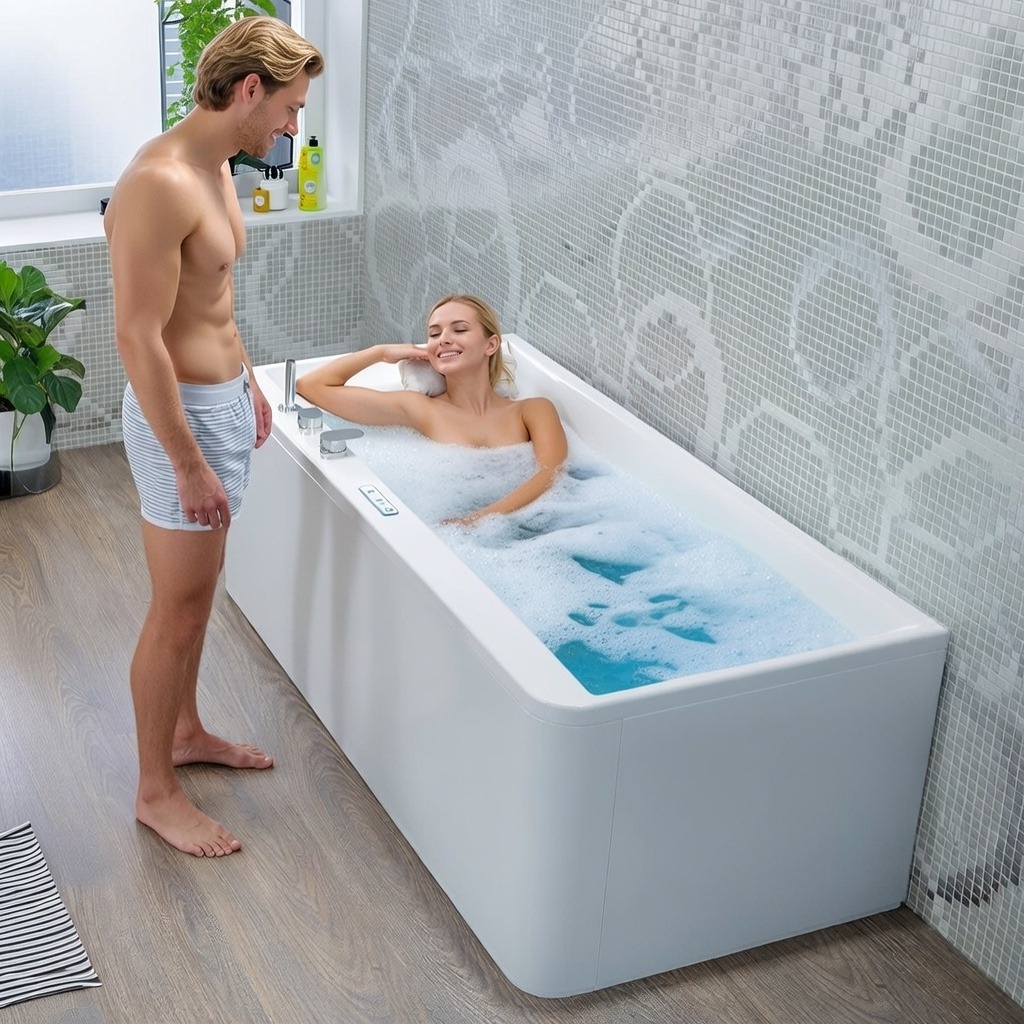 Baignoire balnéo droite KINÉDO SAMBA 170x70 système balnéo hydromassant professionnel AIR HOTEL tête bain à gauche