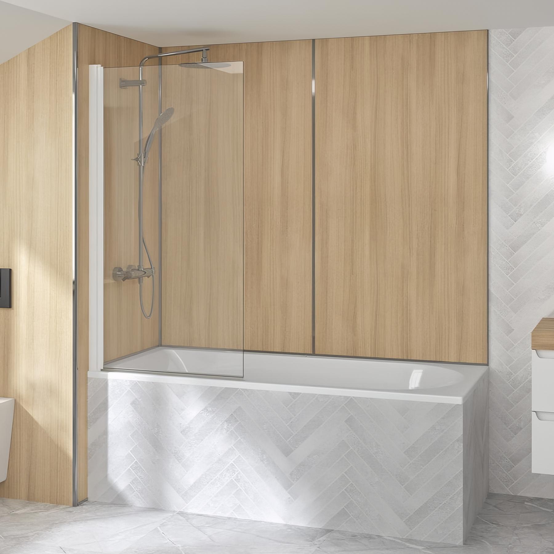 Pare bain porte pivotante à 180 degrés Samoa L 75cm H 1,40 m blanc verre sécurit épaisseur 5mm transparent