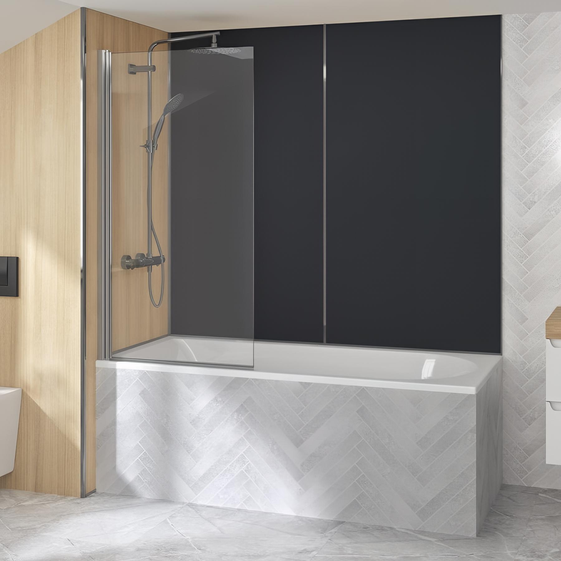 Pare bain réversible pivotant à 180 degrés Samoa L75cm H 1,40 m chromé verre sécurit épaisseur 5mm transparent