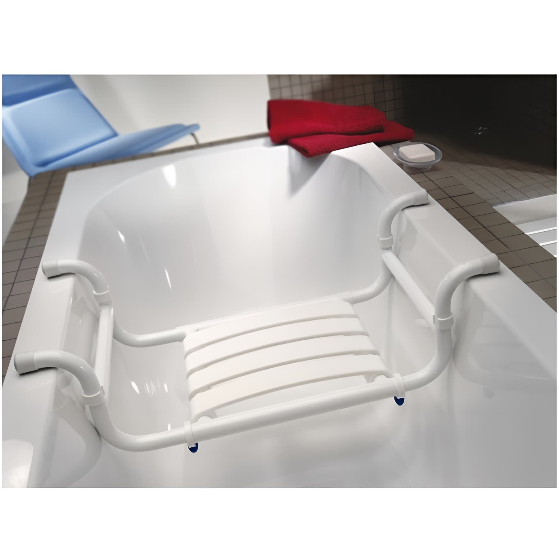 Siège de baignoire Gamme PRO PELLET réglagle tube alu époxy blanc Ø 25 et 30 mm 4 lattes blanc