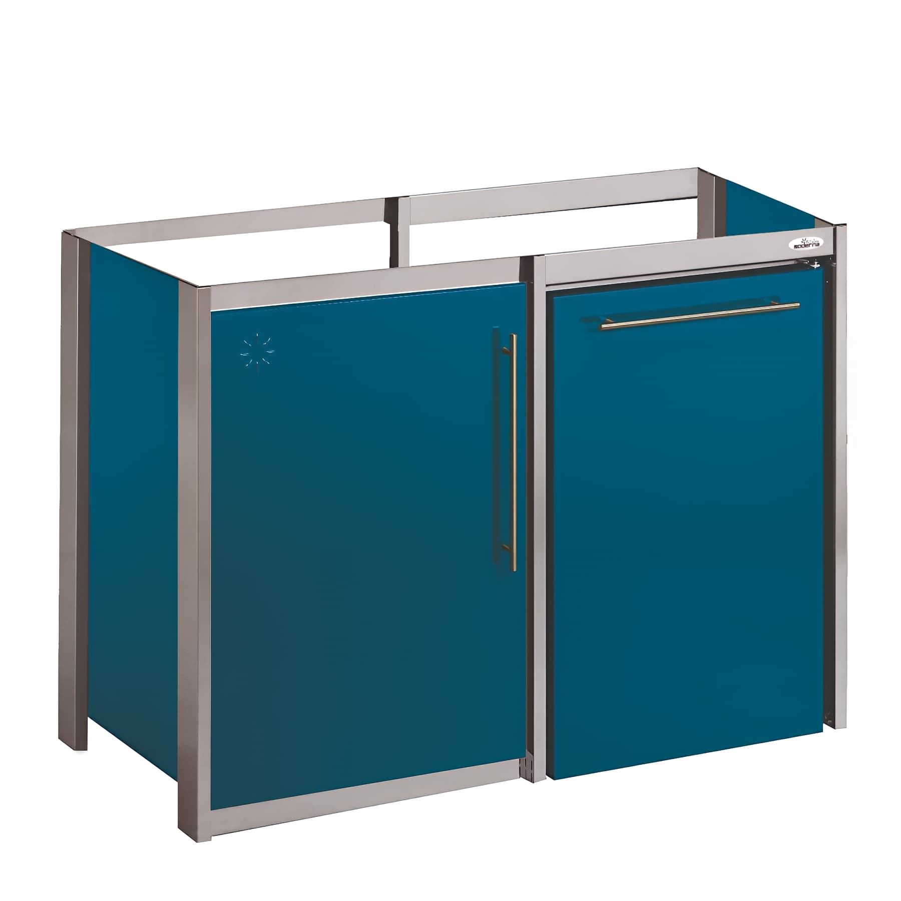 Meuble sous évier métal MODERNA METALLINE pieds inox couleur BLEU 1 porte 1 niche frigo 120x60 hauteur 87cm