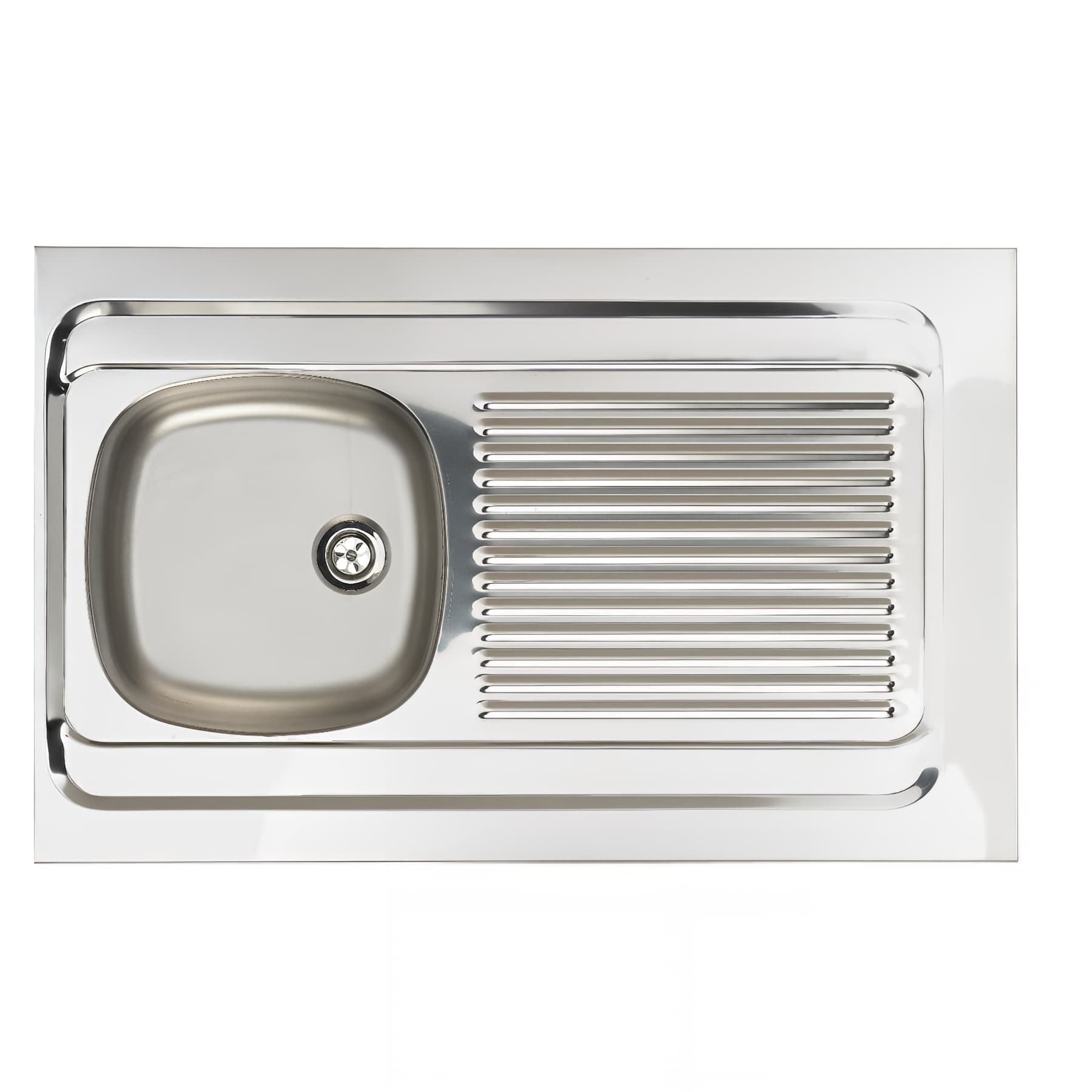 Evier à poser réversible inox lisse MODERNA LAVELLI 1 bac 1 égouttoir 80x60 épaisseur 30mm résistant à la corrosion nettoyage facile