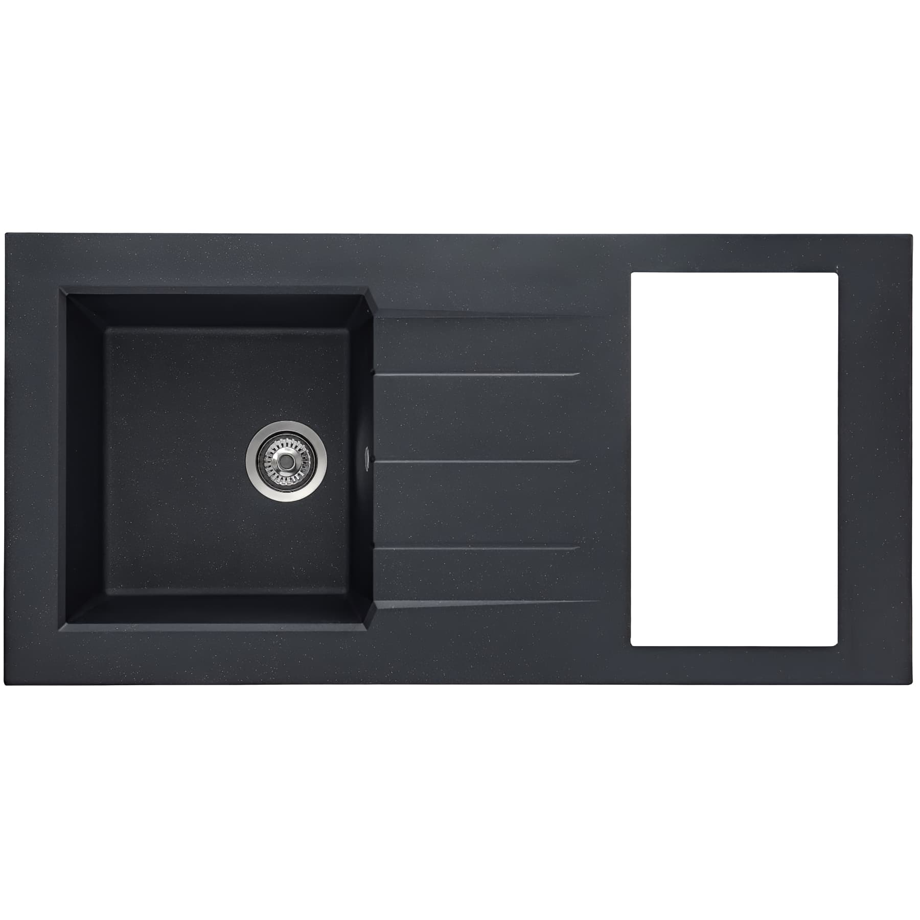 Evier à poser réversible composite MODERNA ONTARIO 120x60 noir pailleté teinté dans la masse 1 bac 1 égouttoir 1 vidage découpe cuisson 27x49+vidage