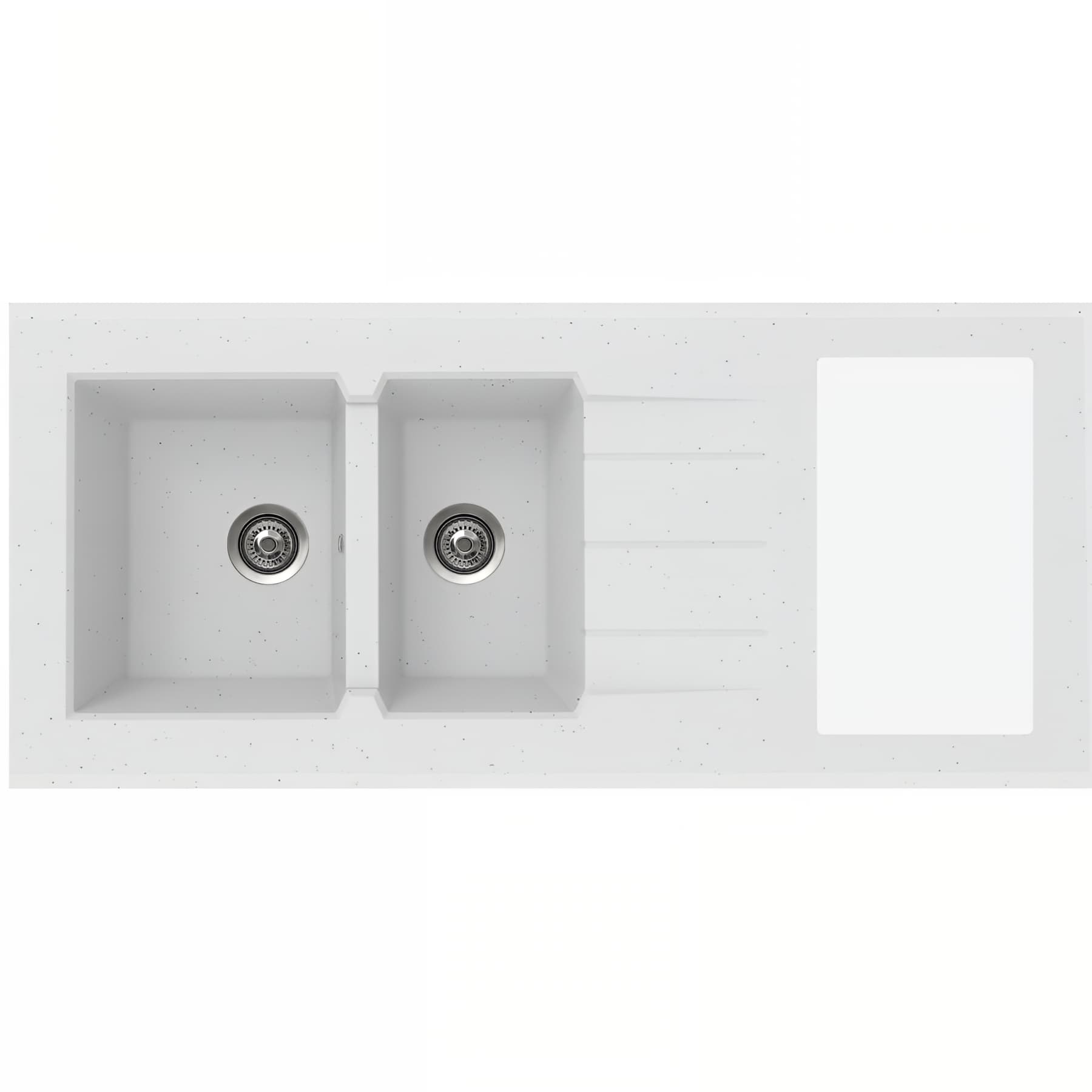 Evier à poser réversible composite MODERNA ONTARIO 140x60 blanc moucheté dans la masse 2 bacs 1 égouttoir 1 vidage découpe cuisson 27x49 vidage