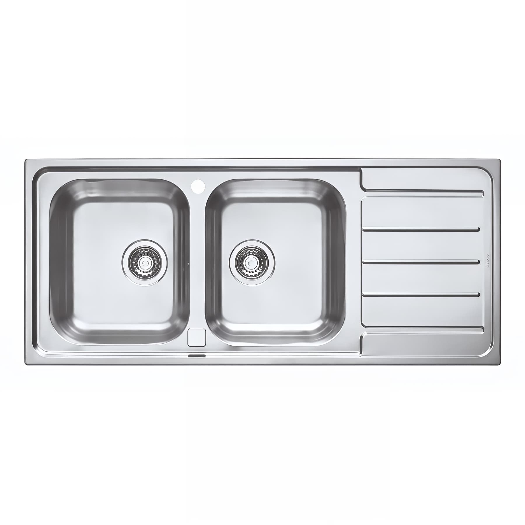 Evier à encastrer réversible MODERNA LINE 116x50 hauteur 16cm inox toilé 2 cuves 1 égouttoir livré avec son vidage automatique complet