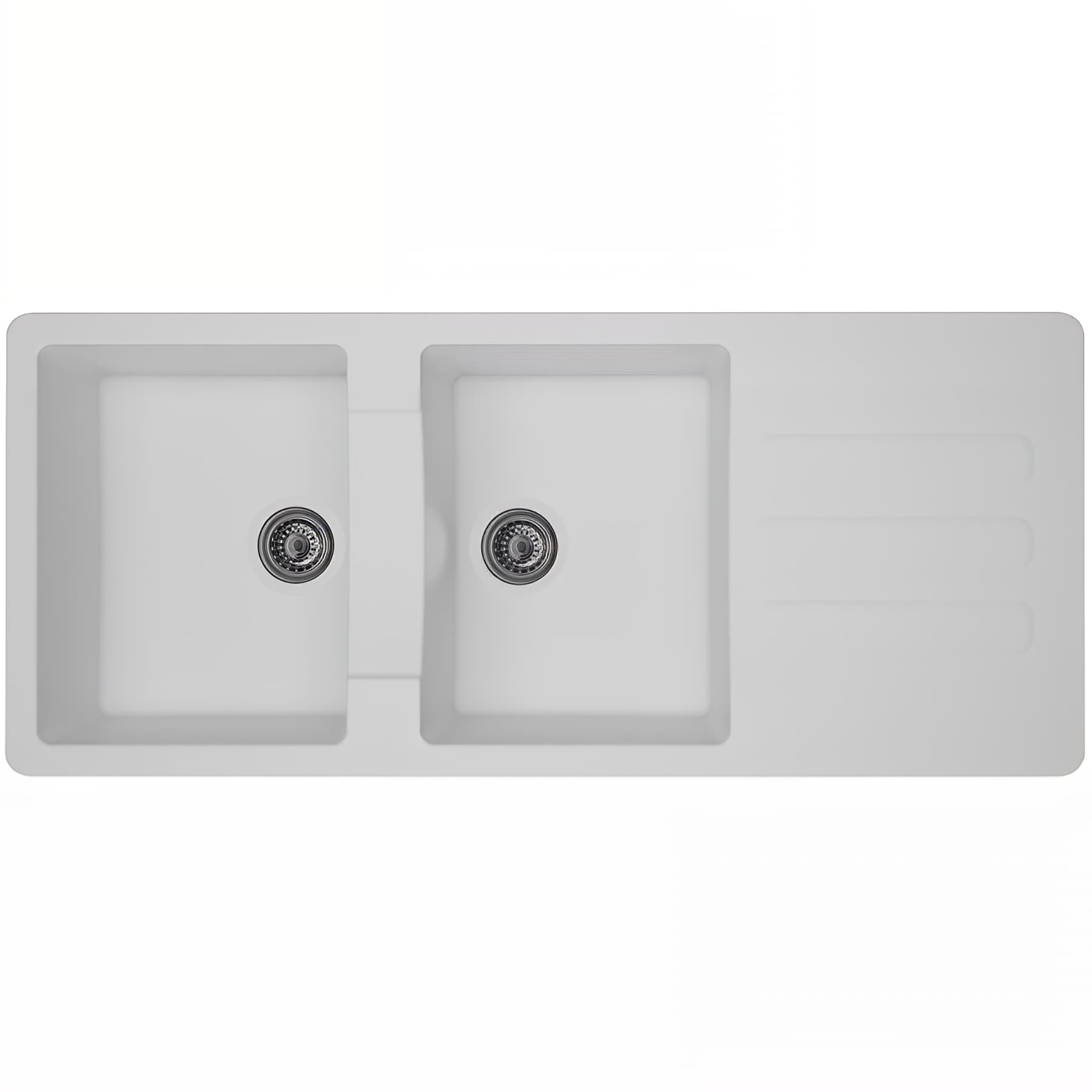 Evier à encastrer réversible en résine composite fibrée MODERNA VOGUA 116x50 hauteur 21cm blanc uni teinté dans la masse 2 cuves 1 égouttoir