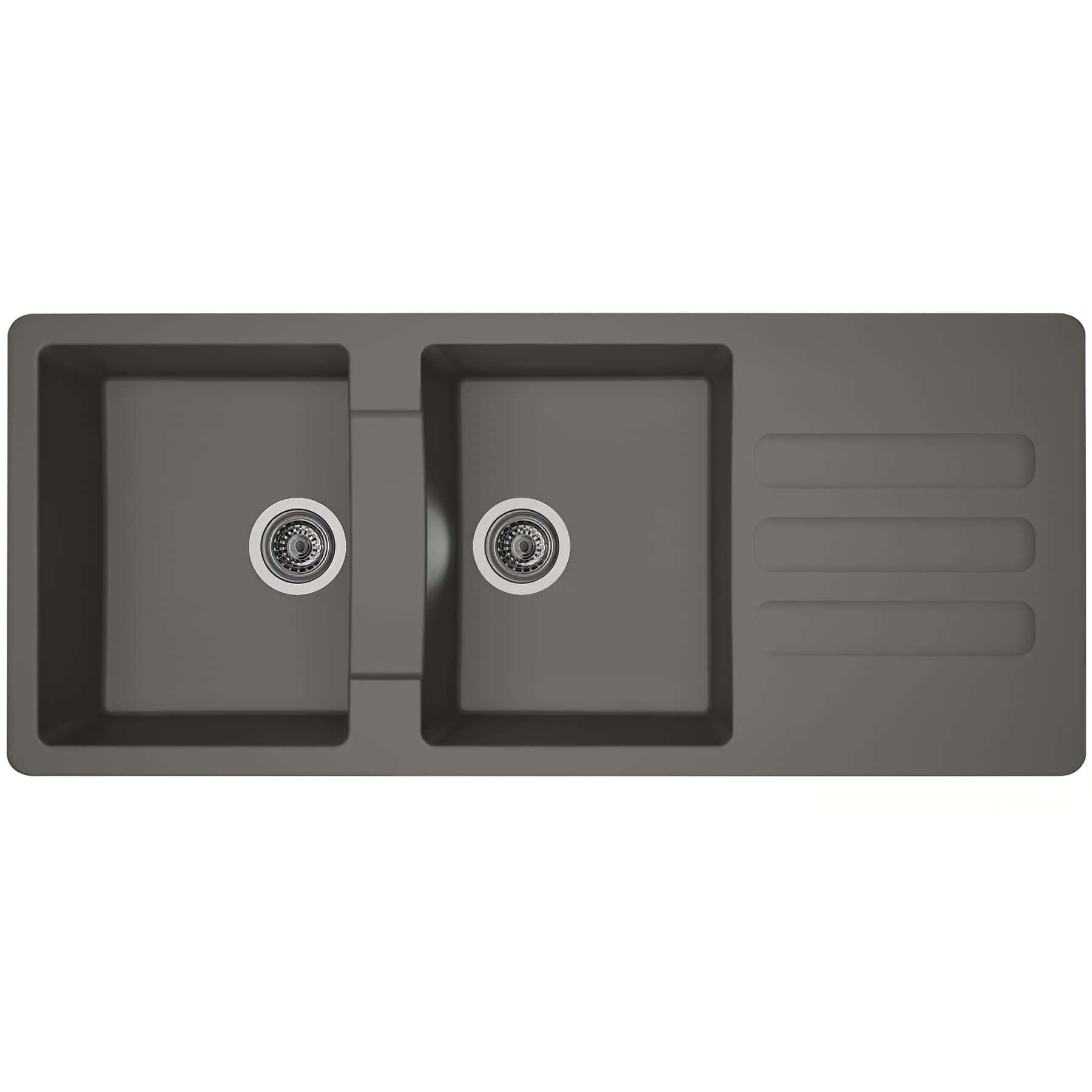 Evier à encastrer réversible en résine composite fibrée MODERNA VOGUA 116x50 hauteur 21cm gris béton teinté dans la masse 2 cuves 1 égouttoir