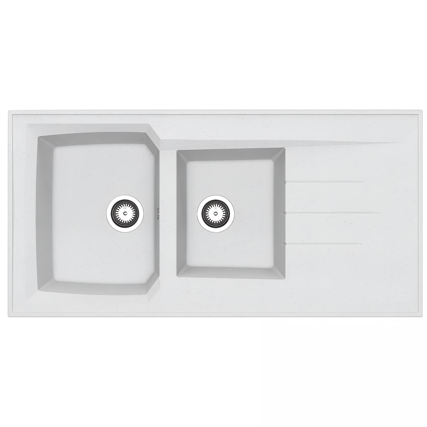 Evier à encastrer réversible en résine composite fibrée MODERNA MONTREAL 120x60 épaisseur 30mm blanc moucheté teinté dans la masse 2 bacs 1 égouttoir