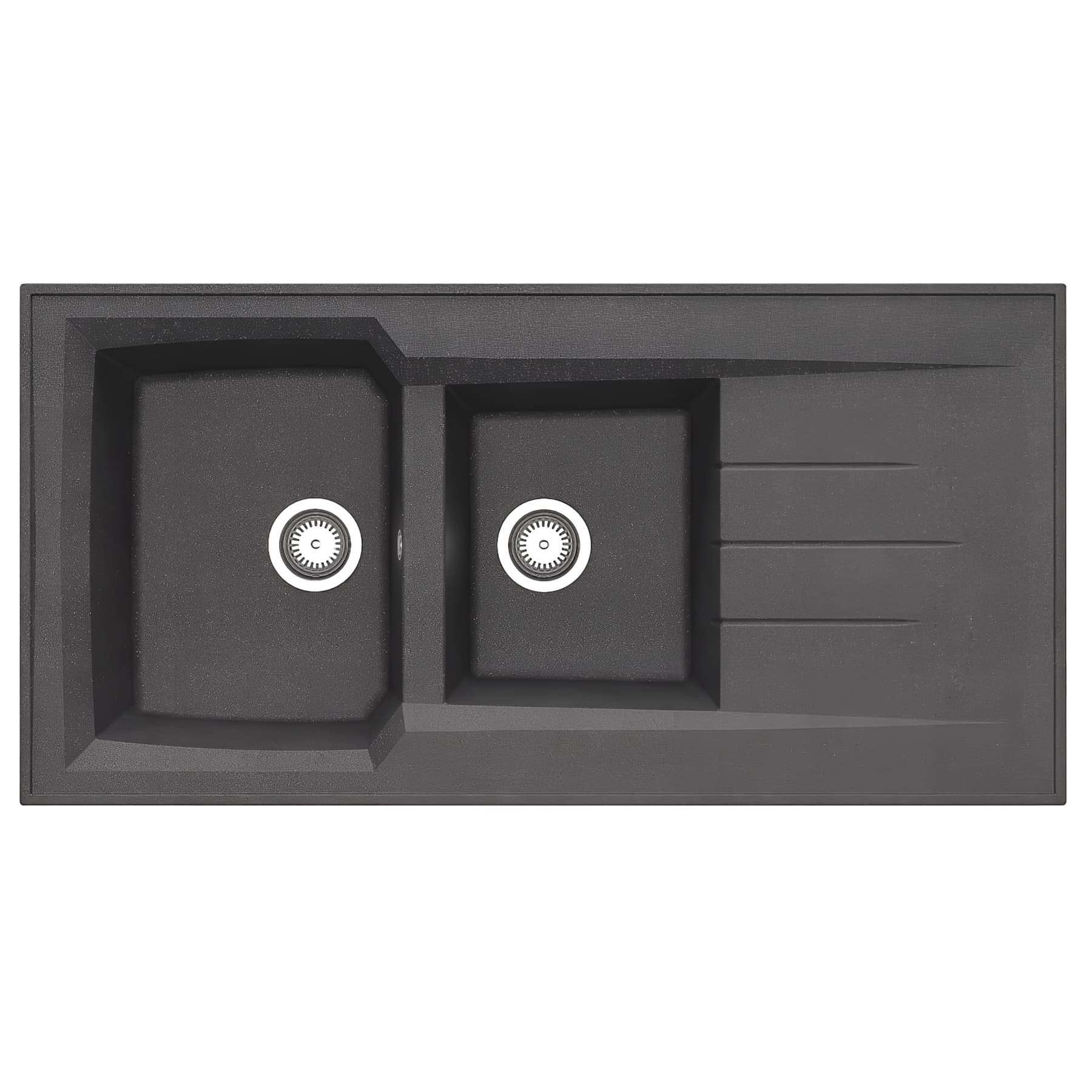 Evier à encastrer réversible en résine composite fibrée MODERNA MONTREAL 120x60 épaisseur 30mm noir pailleté teinté dans la masse 2 bacs 1 égouttoir