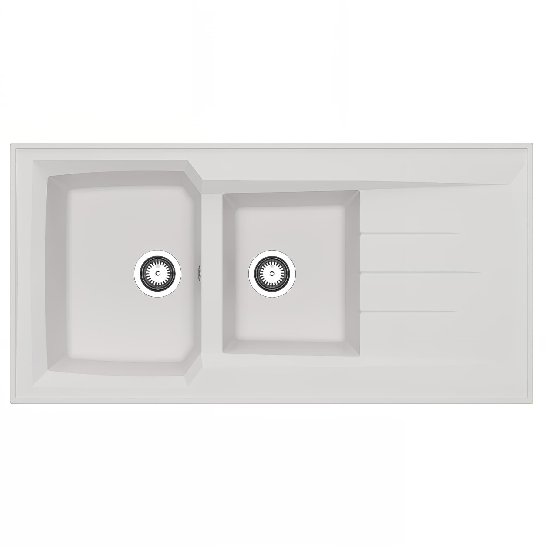 Evier à encastrer réversible en résine composite fibrée MODERNA MONTREAL 120x60 épaisseur 30mm blanc uni teinté dans la masse 2 bacs 1 égouttoir