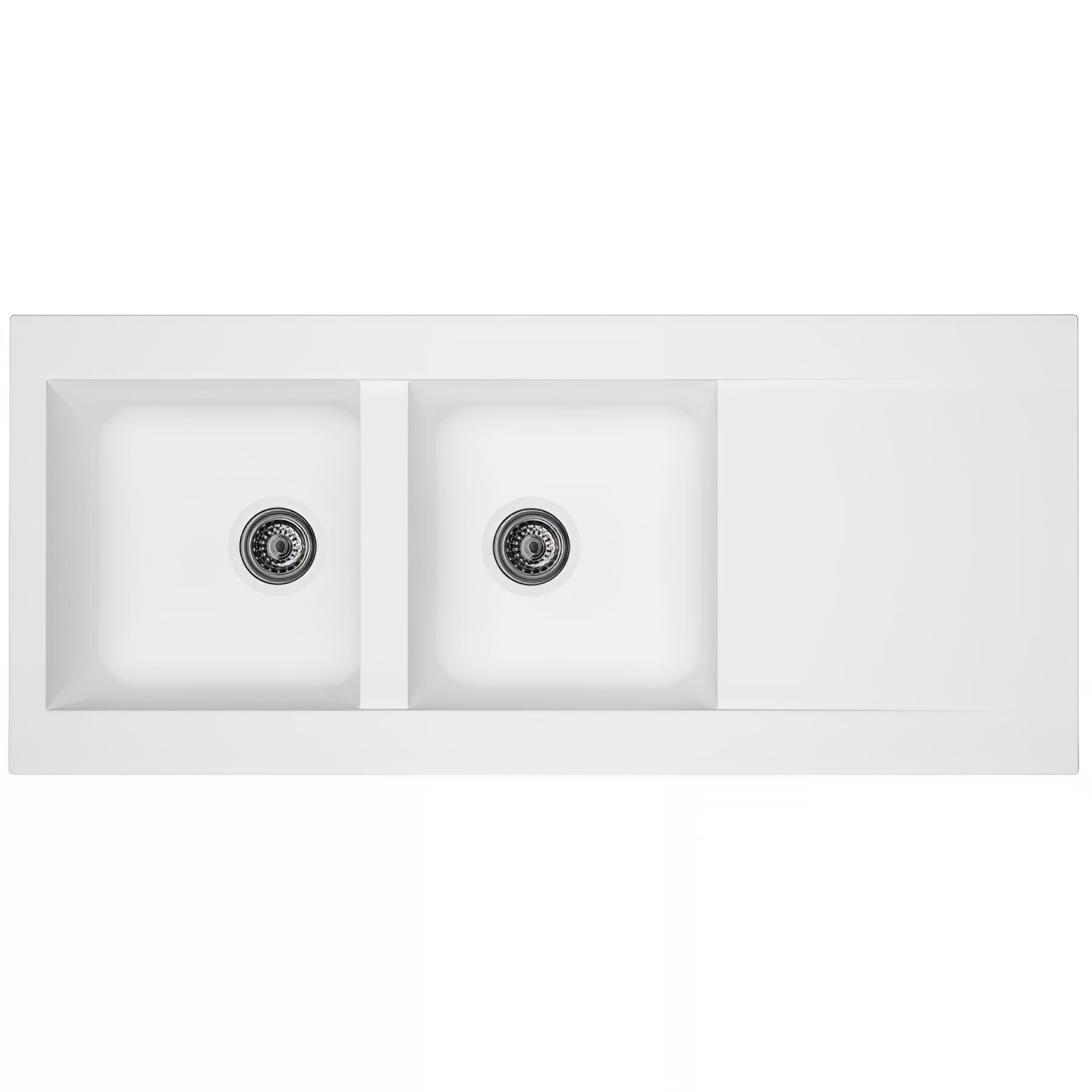 Evier à encastrer réversible en résine composite fibrée MODERNA EINNA 116x50 hauteur 19,8cm blanc uni teinté dans la masse 2 cuves 1 égouttoir