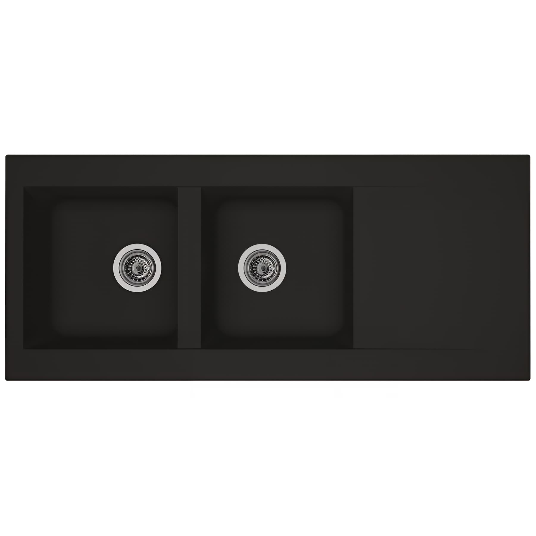 Evier à encastrer réversible en résine composite fibrée MODERNA EINNA 116x50 hauteur 19,8cm noir uni teinté dans la masse 2 cuves 1 égouttoir+vidage