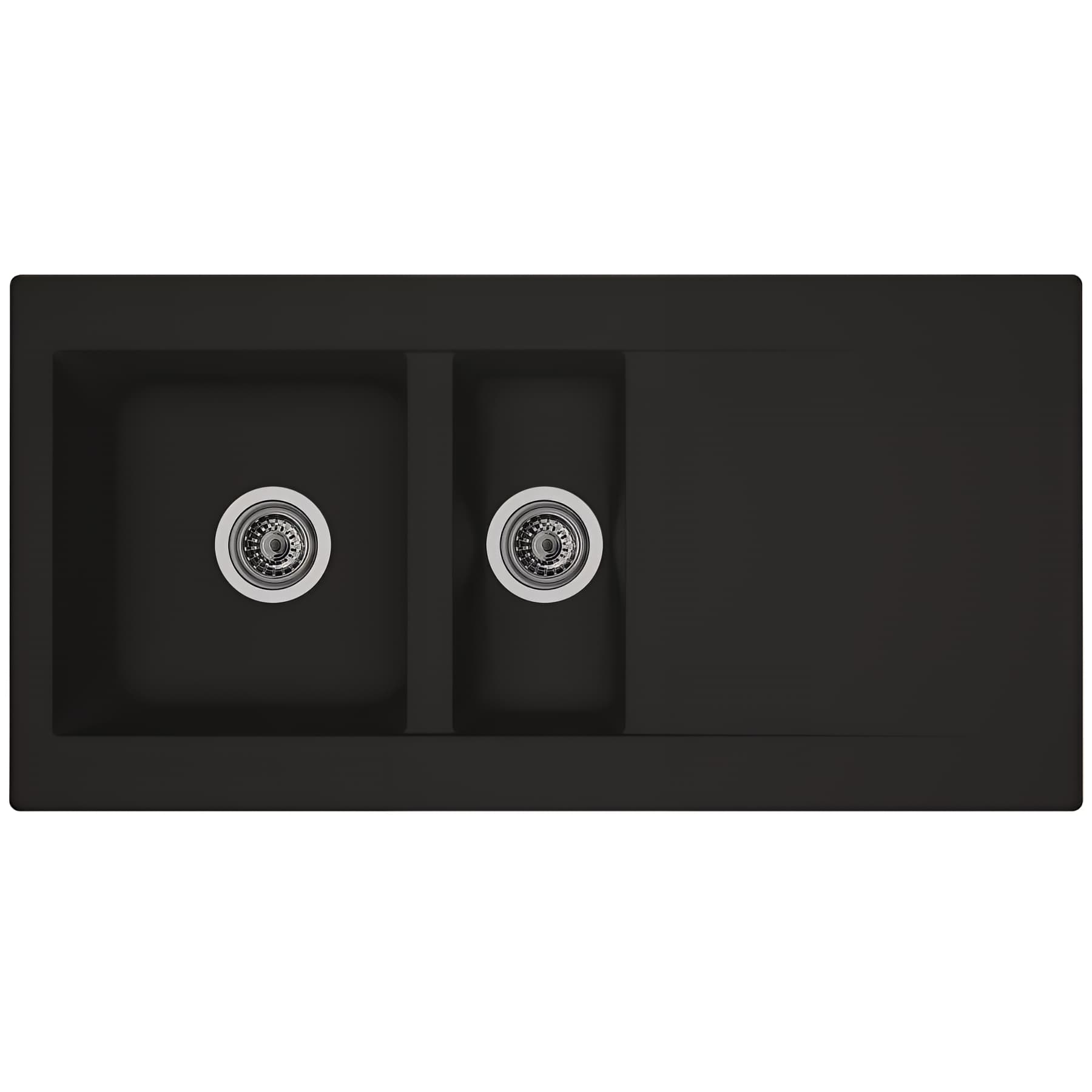 Evier à encastrer réversible en résine composite fibrée MODERNA EINNA 100x50 hauteur 19,8cm noir uni teinté dans la masse 1 cuve 1 égouttoir