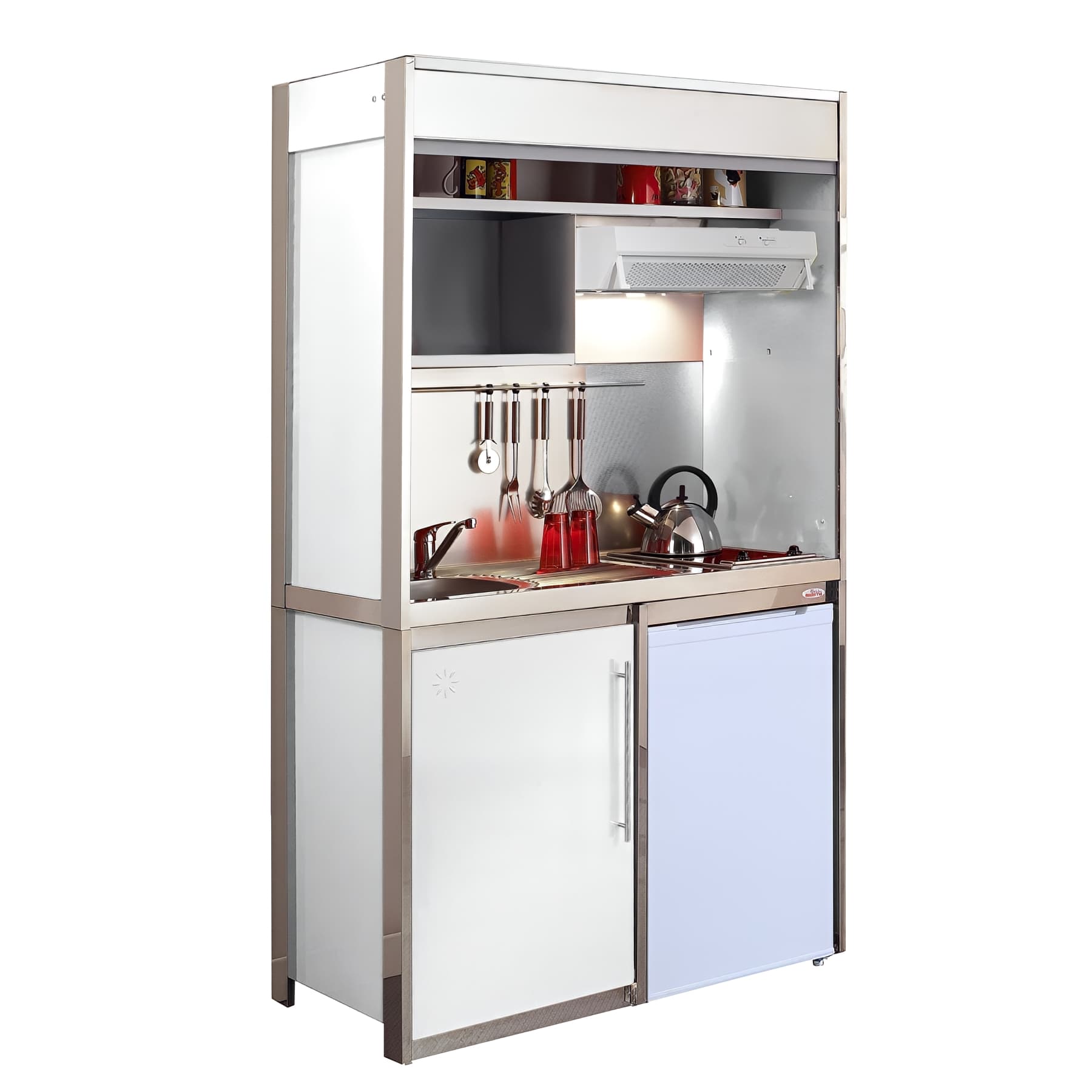 Cuisine compacte MODERNA COMBILOC PRIMO en métal couleur Glacier 120x60 hauteur 202m évier mitigeur et électroménager inclus