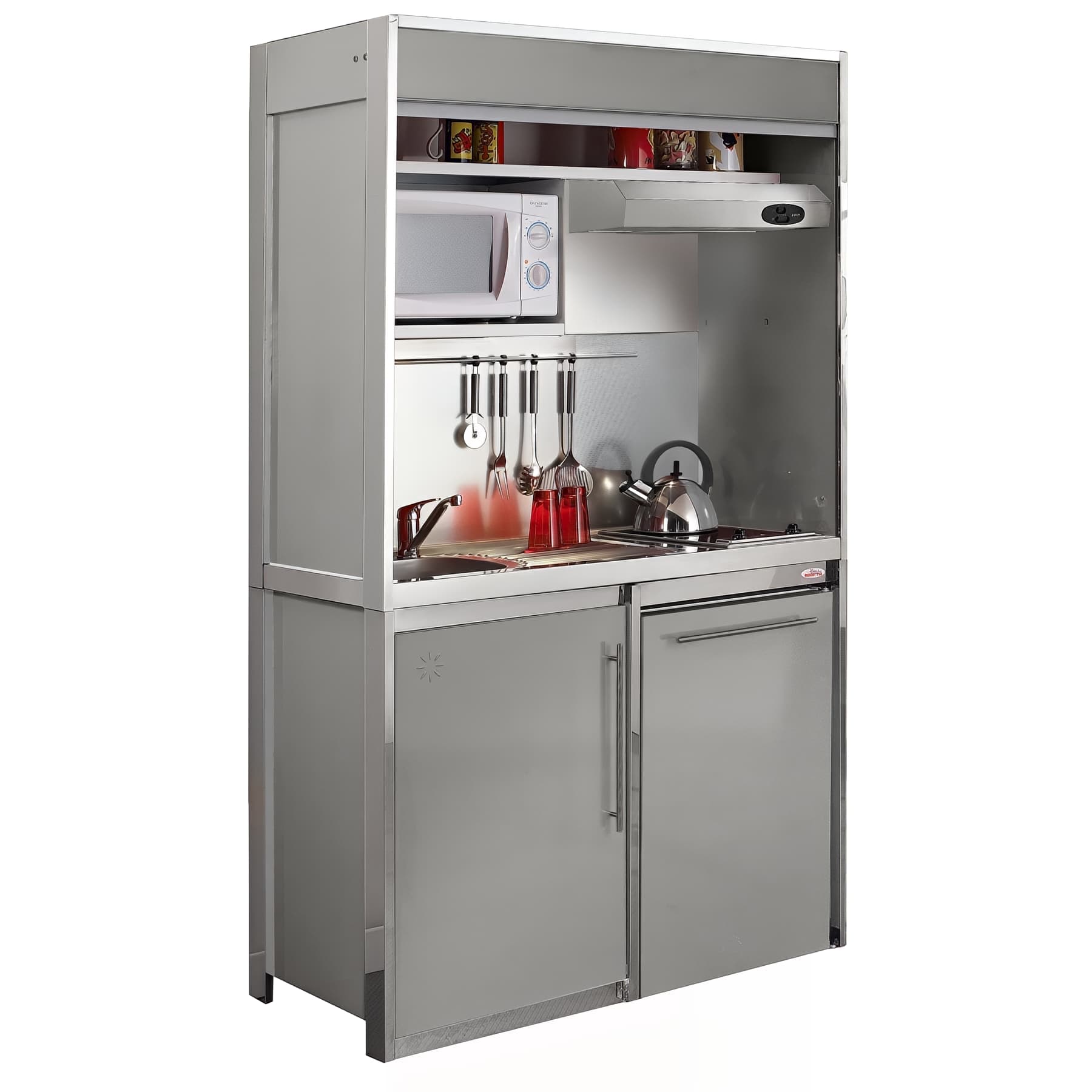 Cuisine compacte MODERNA COMBILOC DECO en métal couleur GRIS ALU 120x60 hauteur 202m évier mitigeur et électroménager inclus