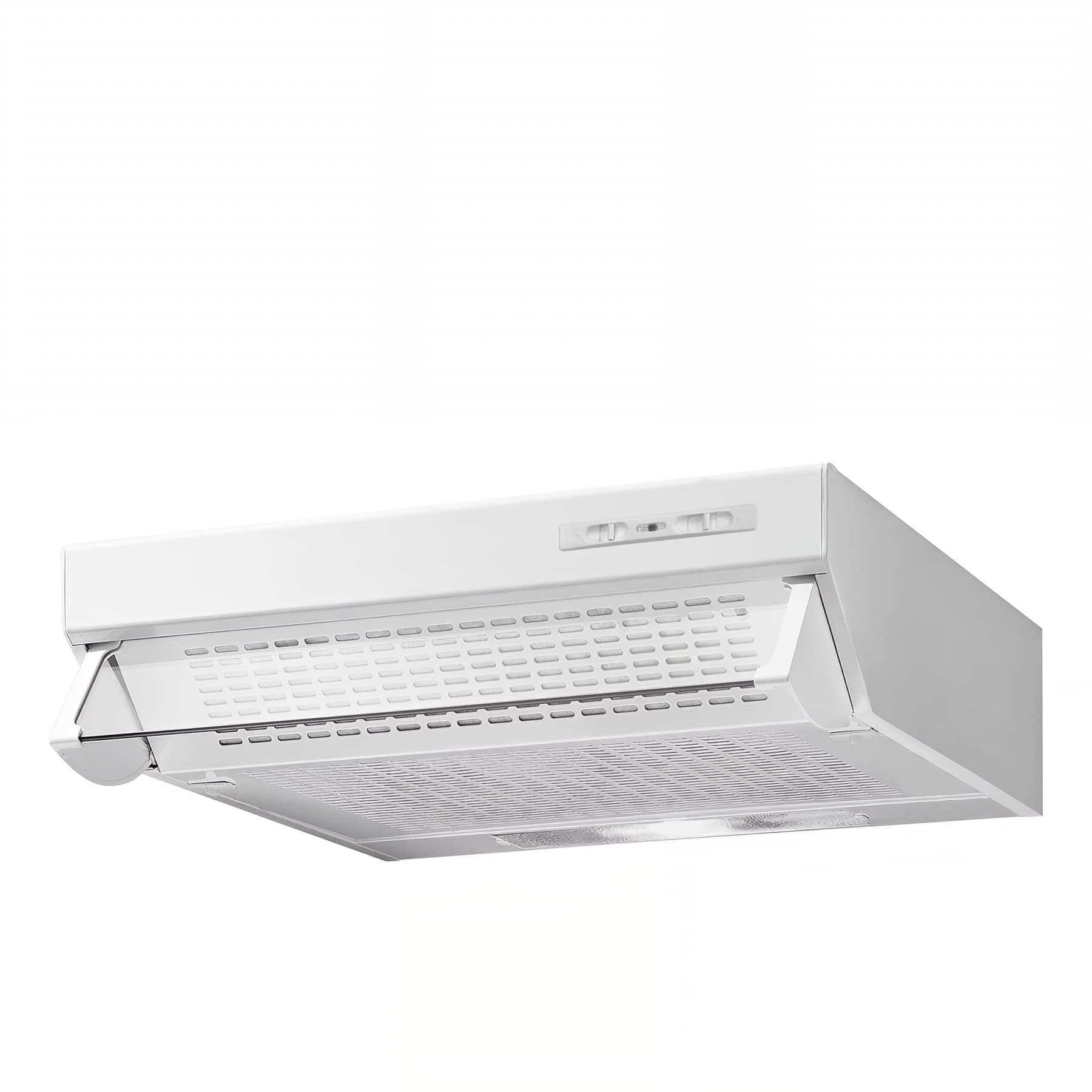 Hotte blanche MODERNA MHA LED 60x48 hauteur 15cm 3 vitesses jusqu'à 225m3/h livrée avec son filtre à graisse et filtre à charbon