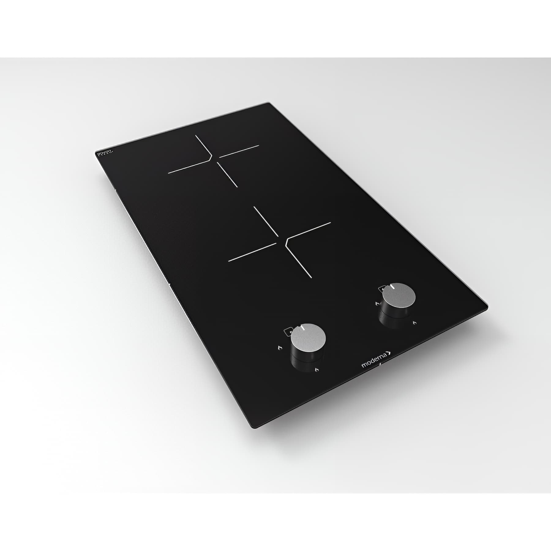 Plaque de cuisson MODERNA MT vitrocéramique verre noir 2 zones de chauffe 14,5cm et 18cm dim. 53x31 compatible avec éviers MODERNA