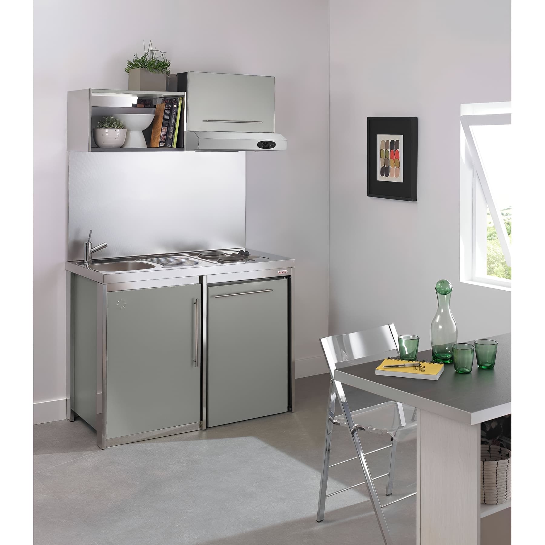 Meuble de cuisine haut en métal niche micro ondes MODERNA METALLINE GRIS ALU 60x35 hauteur 35cm
