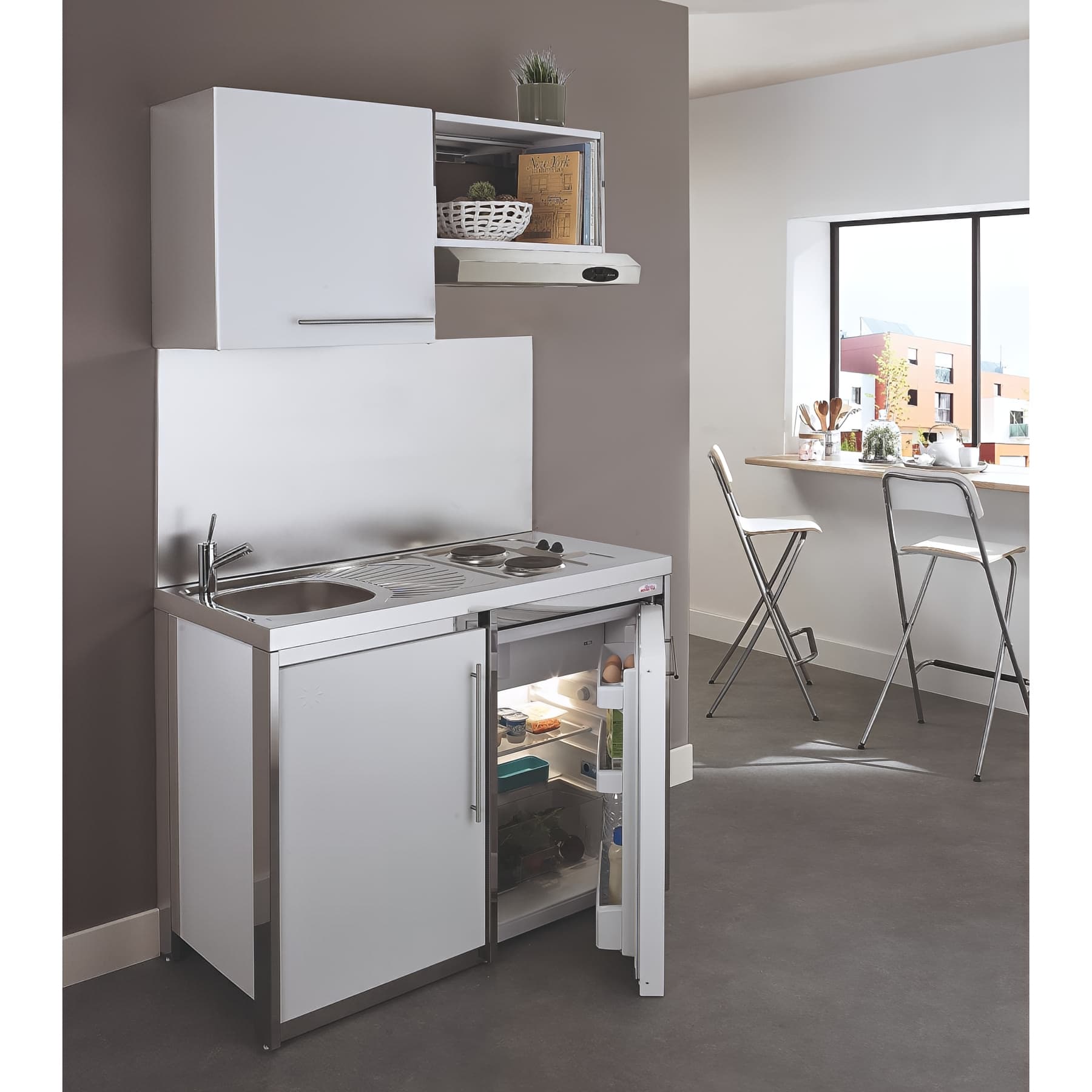 Meuble de cuisine haut en métal MODERNA METALLINE 60x35 hauteur 60cm 1 porte en métal thermolaqué couleur GLACIER