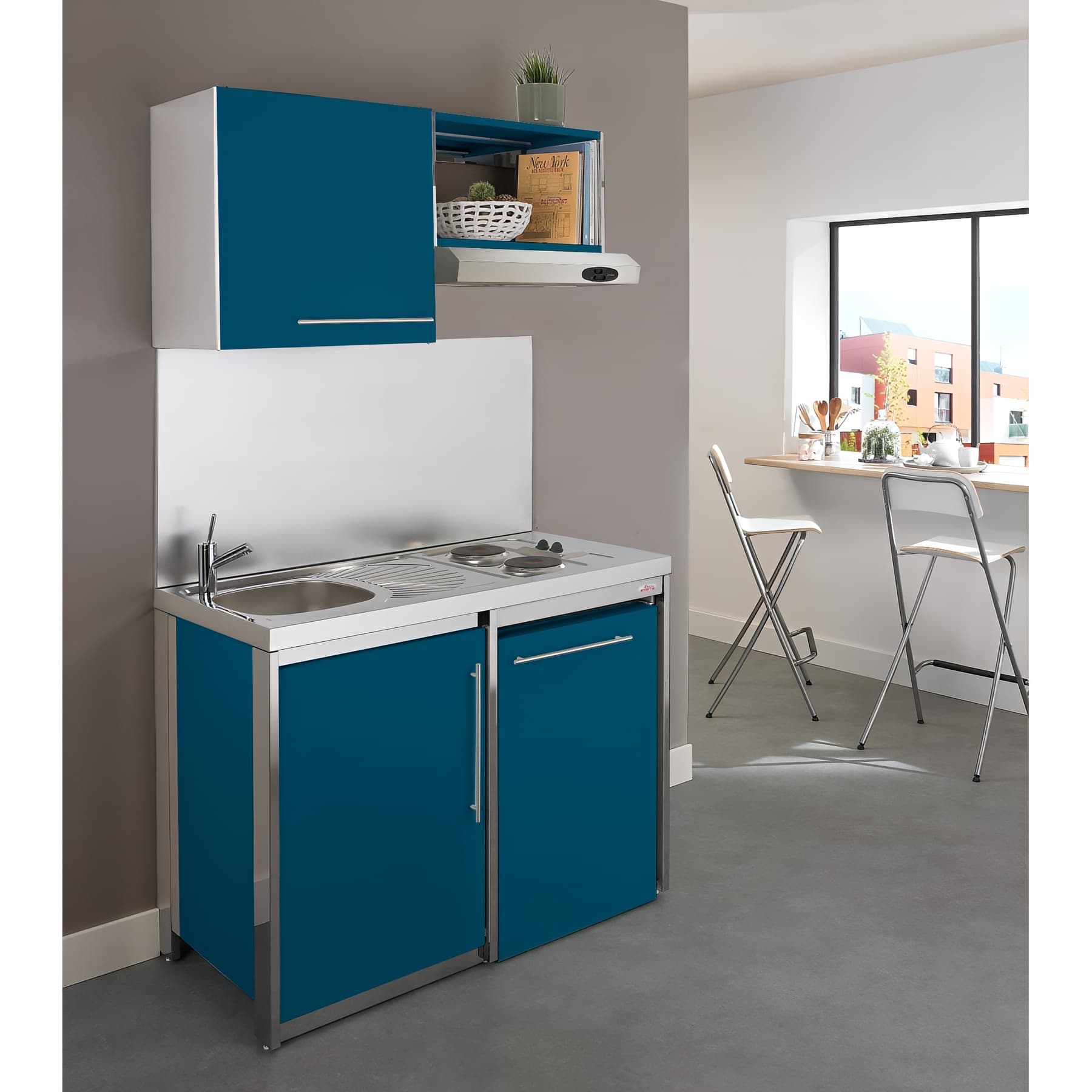 Meuble de cuisine haut en métal MODERNA METALLINE 60x35 hauteur 60cm 1 porte en métal thermolaqué couleur BLEU