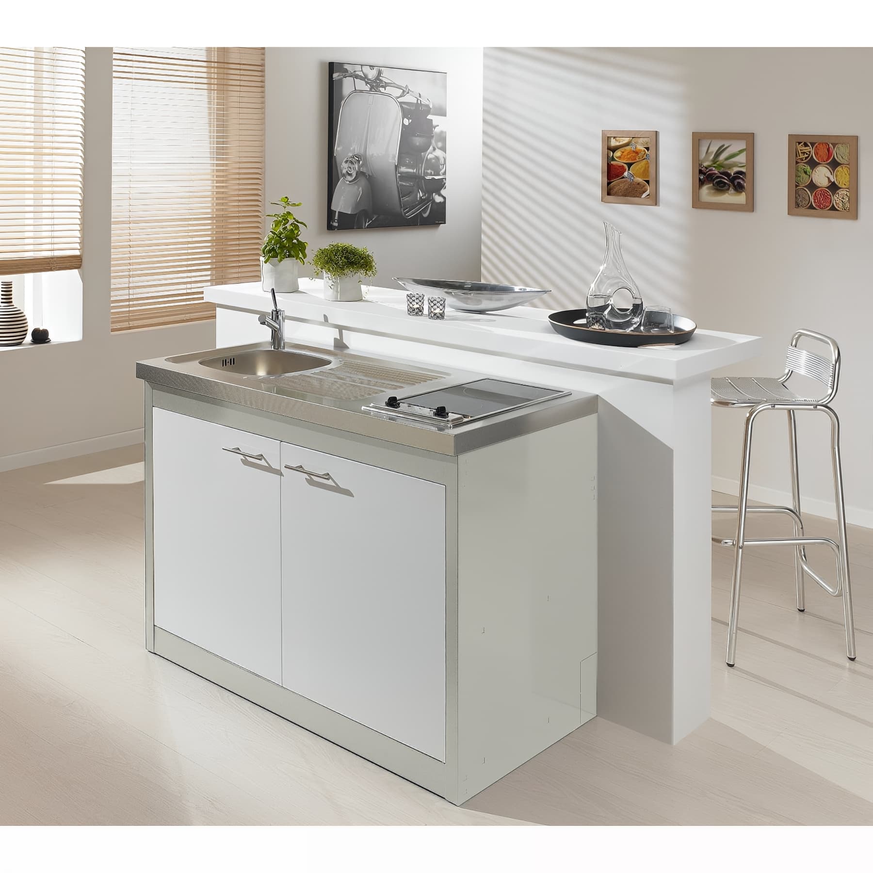 Meuble sous évier 2 portes 120x60 métallique MODERNA CLIPMETAL couleur GRIS SOIE pour évier à poser 120x60