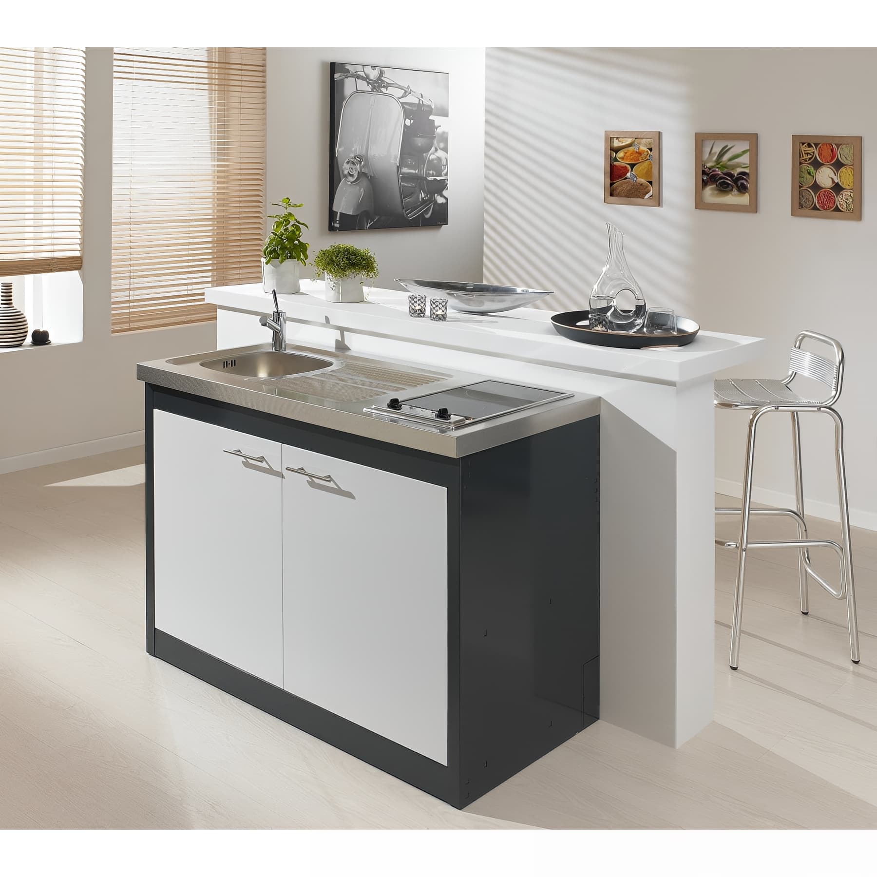 Meuble sous évier 2 portes 120x60 métallique MODERNA CLIPMETAL couleur ANTHRACITE pour évier à poser 120x60