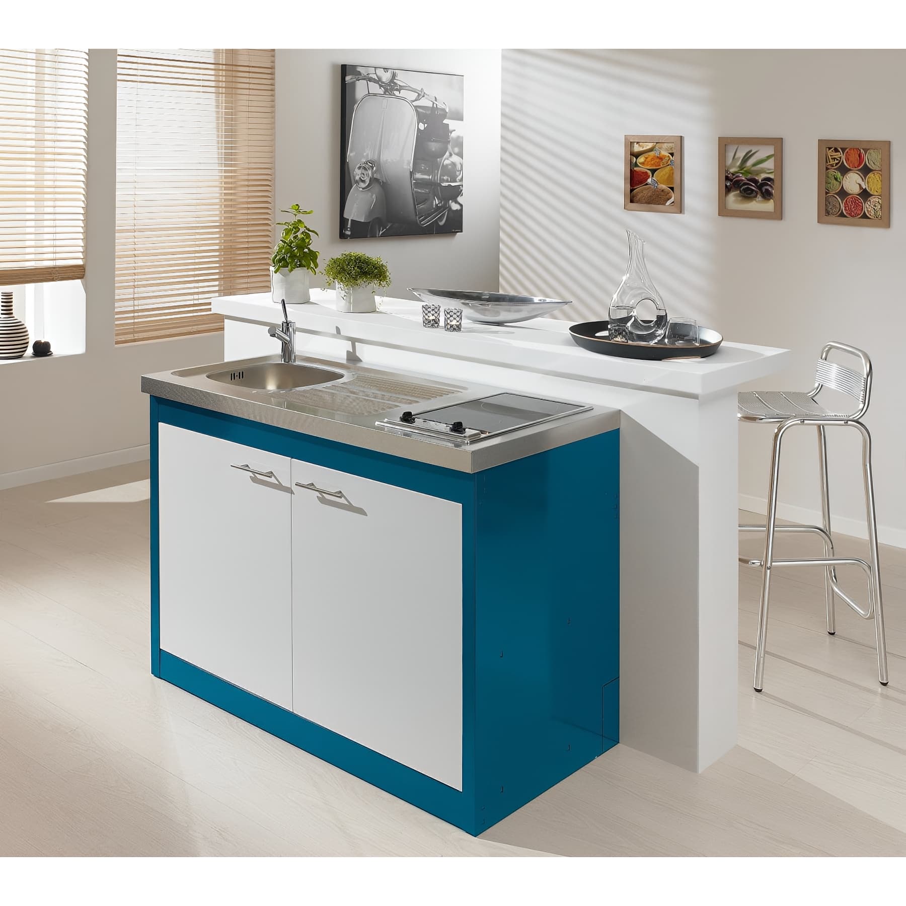 Meuble sous évier 2 portes 120x60 métallique MODERNA CLIPMETAL couleur BLEU pour évier à poser 120x60