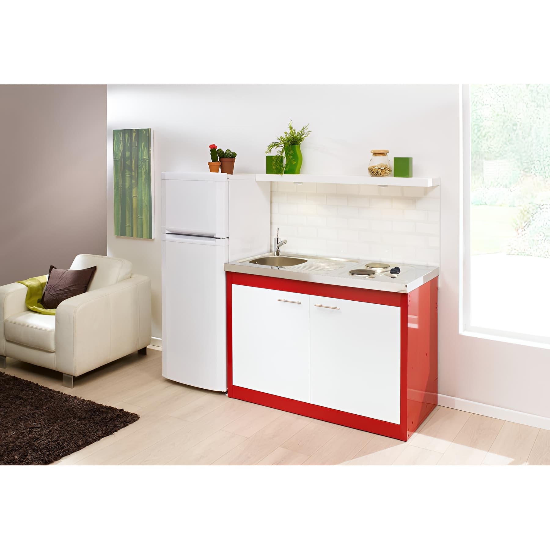 Meuble sous évier 2 portes 120x60 métallique MODERNA CLIPMETAL couleur CARMIN pour évier à poser 120x60