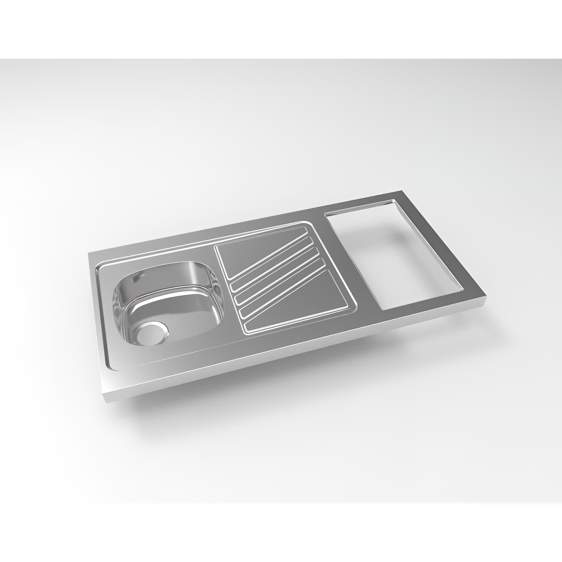 Evier à poser inox réversible MODERNA NOVENTA 120x60 épaisseur 50mm 1 bac 1 égouttoir découpe plaques de cuisson 27x49 livré avec son vidage complet