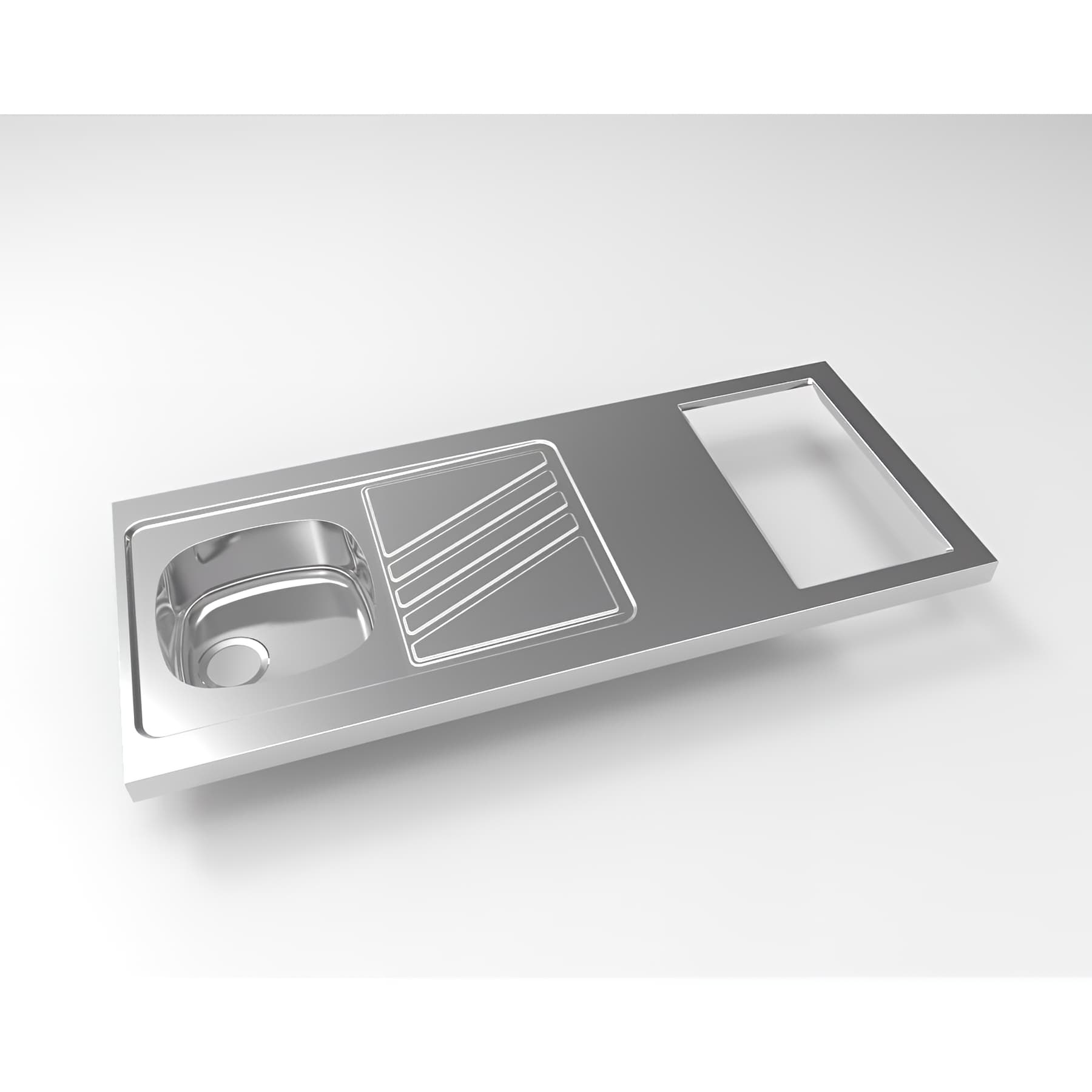 Evier à poser inox réversible MODERNA NOVENTA 140x60 épaisseur 50mm 1 bac 1 égouttoir découpe plaques de cuisson 27x49 livré avec son vidage complet